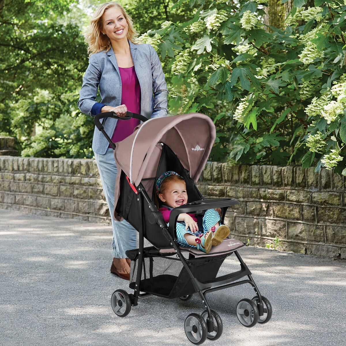 Costway Foldable Lightweight Baby Stroller Kids Travel Pushchair 5-Point Safety System Coffee - Womvr