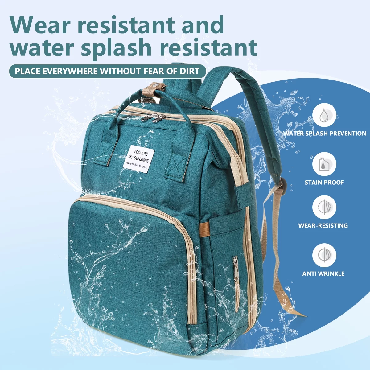 Diaper Bag Backpack,Multifunction 3 in 1 Waterproof Travel Back Pack,Baby Changing Bags with Changing Pad, Stroller Straps, Unisex, Green - Womvr