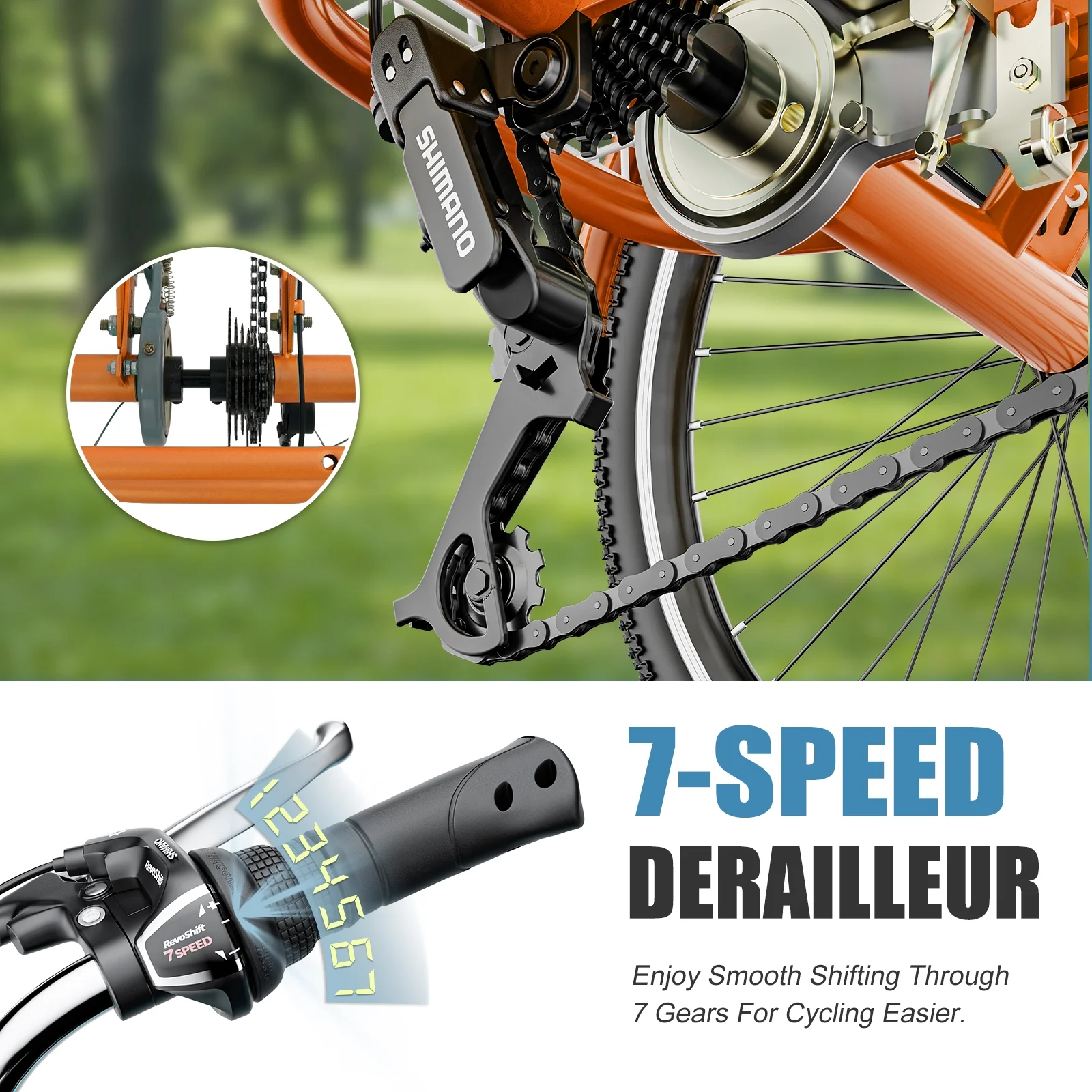 MOPHOTO Adult Tricycle for Seniors (Cyan, 26inch /7-Speed), Low Frame Three Wheel Bikes with Large Basket & Bell, 3 Wheel Cargo Bicycle, Safe and Durable Trike - Womvr