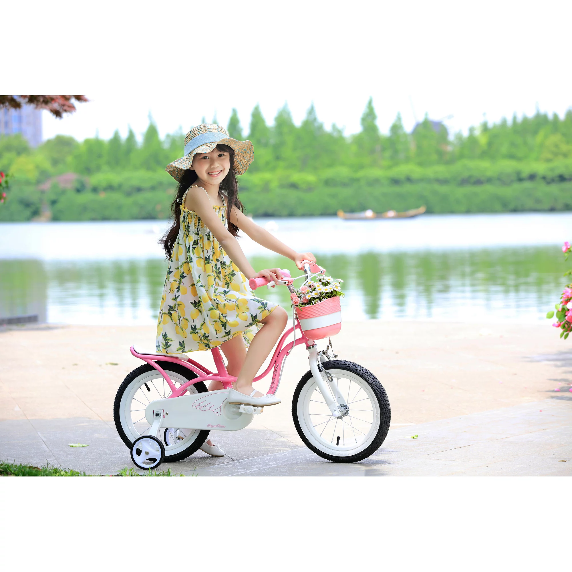 Royalbaby Little Swan Light Pink 16 Girl's Bicycle With Training Wheels and Basket - Womvr