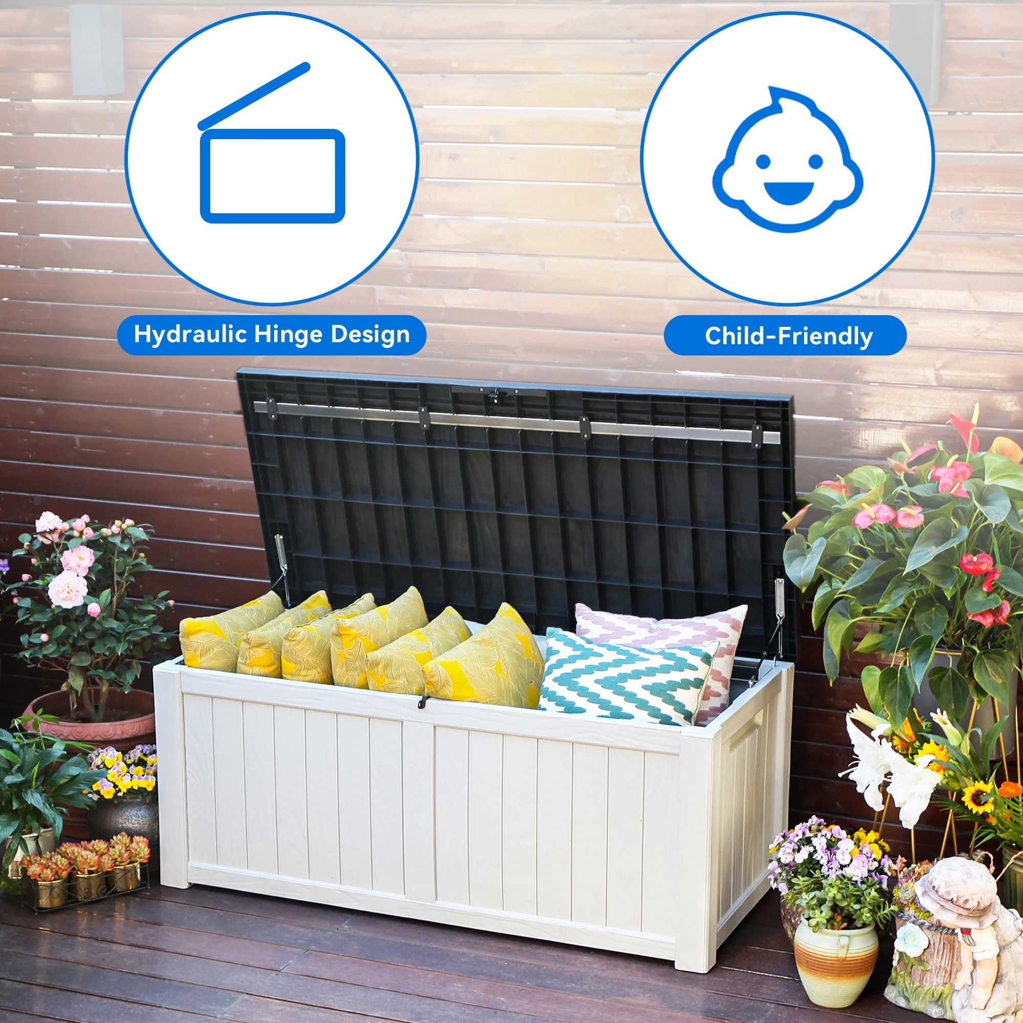 Dextrus Outdoor Storage Deck Box for Outdoor Pillows and Pool Supplies - Large Resin Patio Storage 120 Gallon Capacity, Lockable Lid, Waterproof (Brown) - Womvr