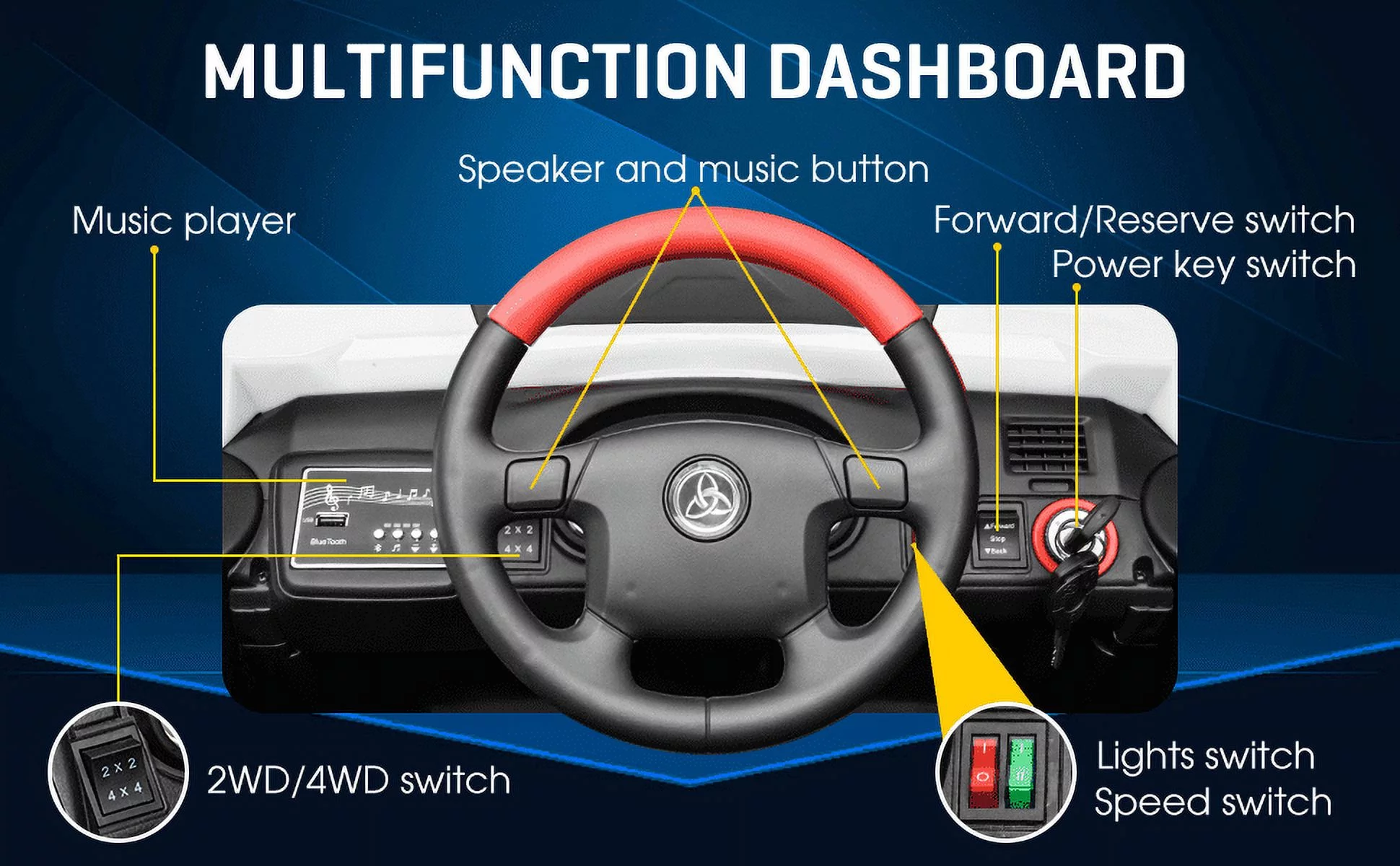 TOKTOO 24V Ride on Car, 4WD Powered Ride on UTV with Remote Control & Trunk Storage Space,  1 Seater Kid Car for Boys Girls -Blue - Womvr