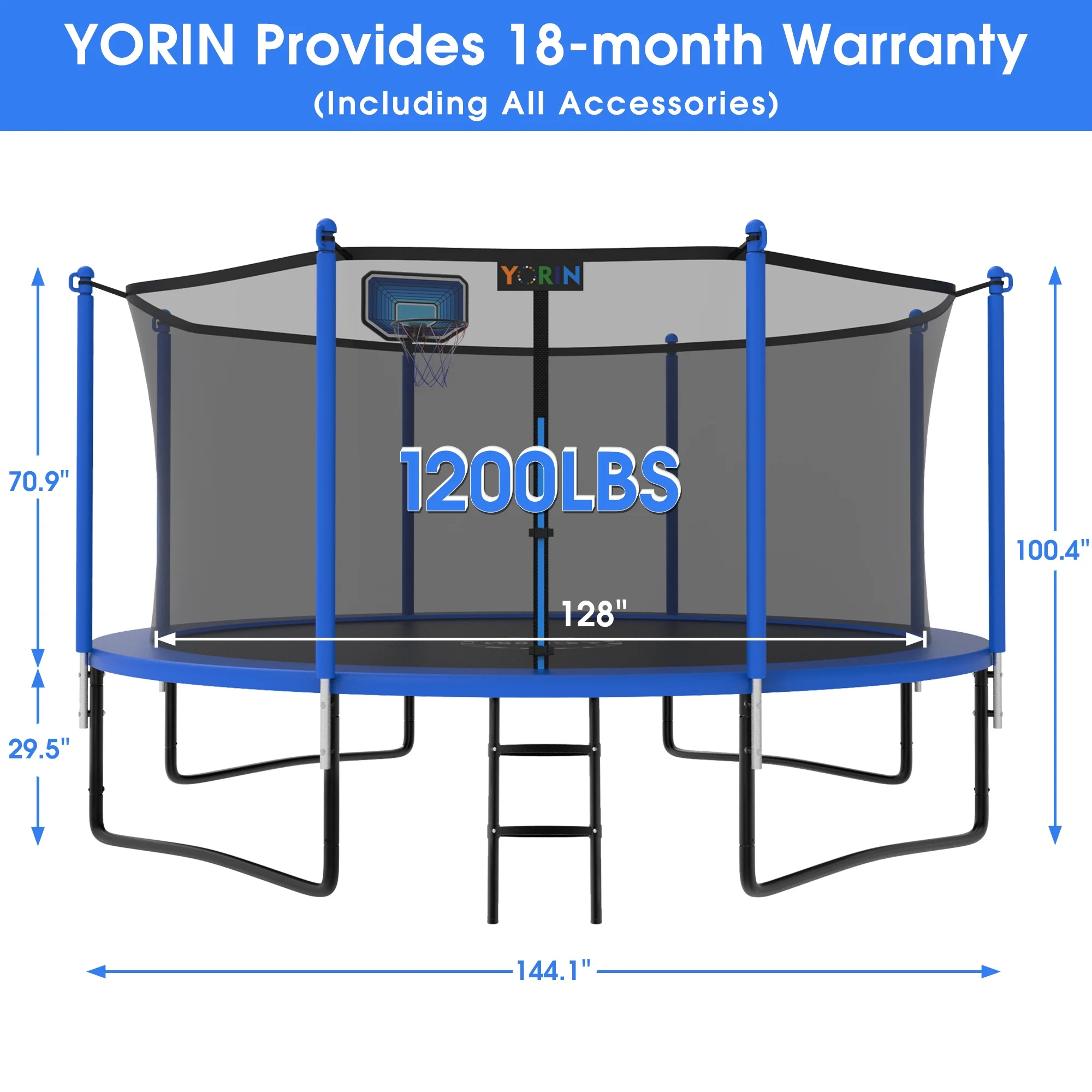 YORIN Trampoline 12FT for Kids Adults with Enclosure Net, 1200LBS Round Outdoor Trampoline with Basketball Hoop, Ladder, Galvanized Anti-Rust Coating Backyard Recreational Trampoline - Womvr