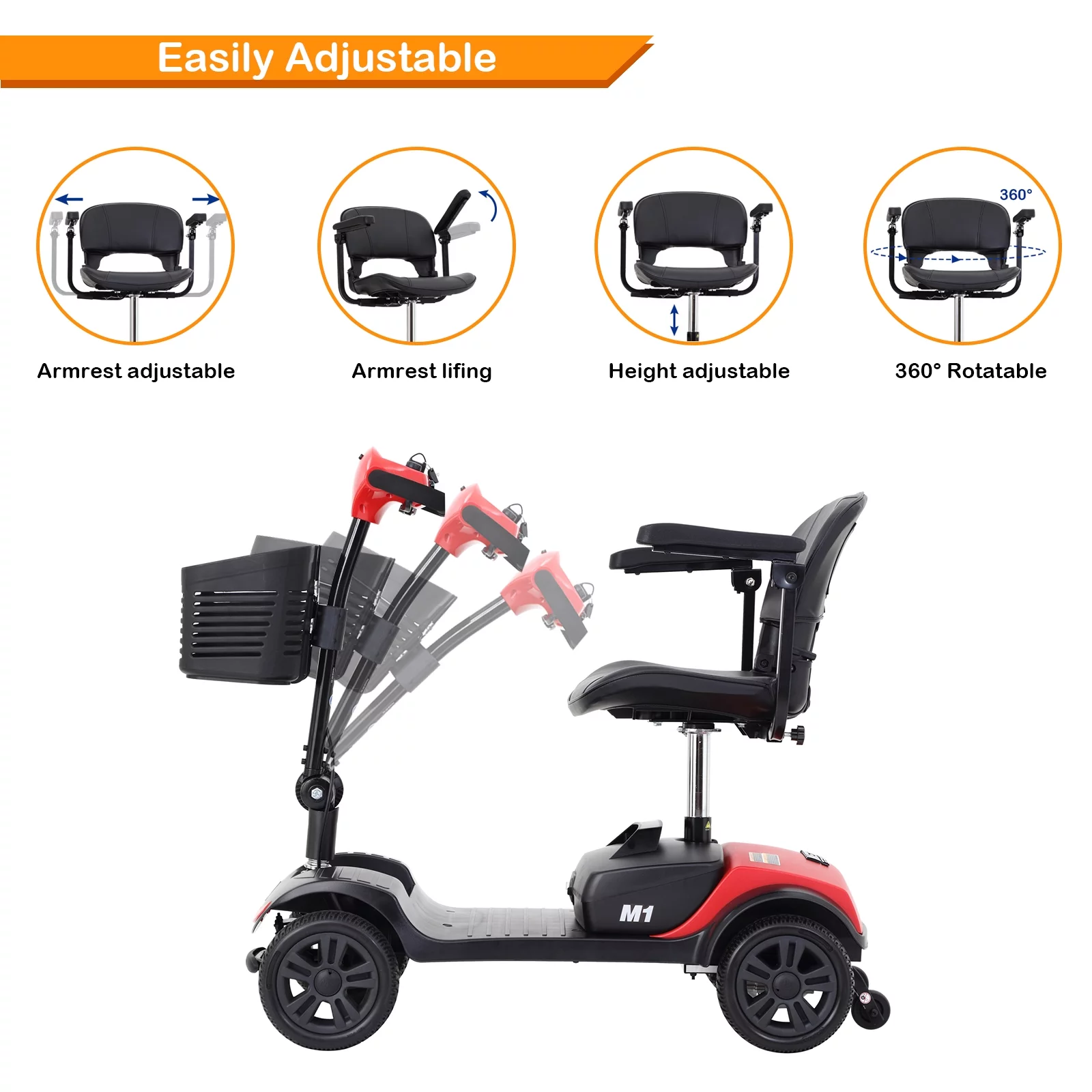 4 Wheels Folding Mobility Scooter for Seniors Adults with Baskets Blue - Womvr