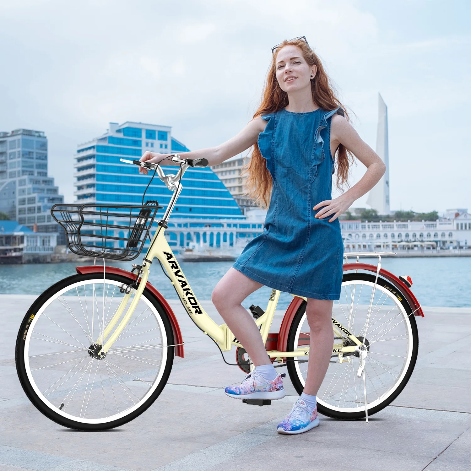 ARVAKOR 26 Inch Women Bike, Classic Bicycle Retro Bicycle, Cruiser Bike, Beige - Womvr