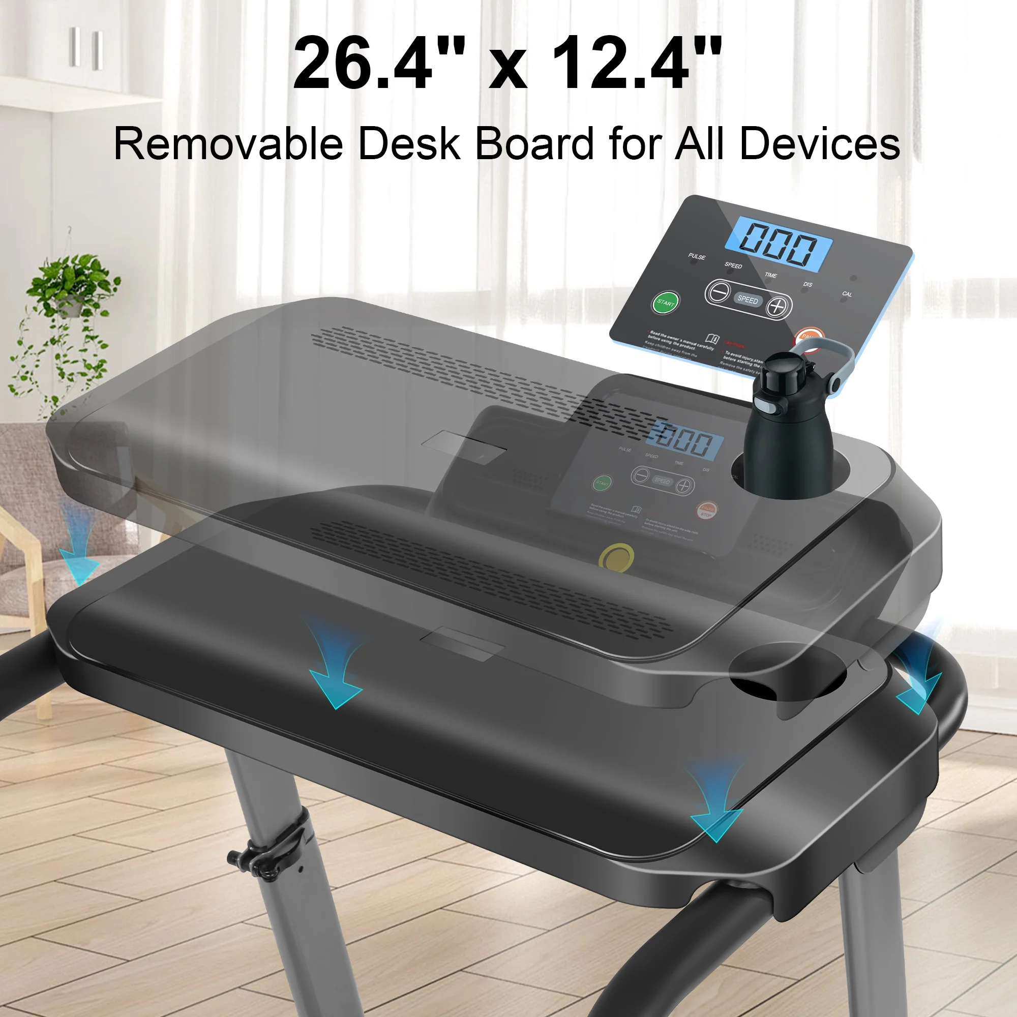 Tikmboex 300Lbs Treadmill with Desk - 2.5 HP Portable Folding Treadmill for Home, Running Machine with Incline（Gray） - Womvr