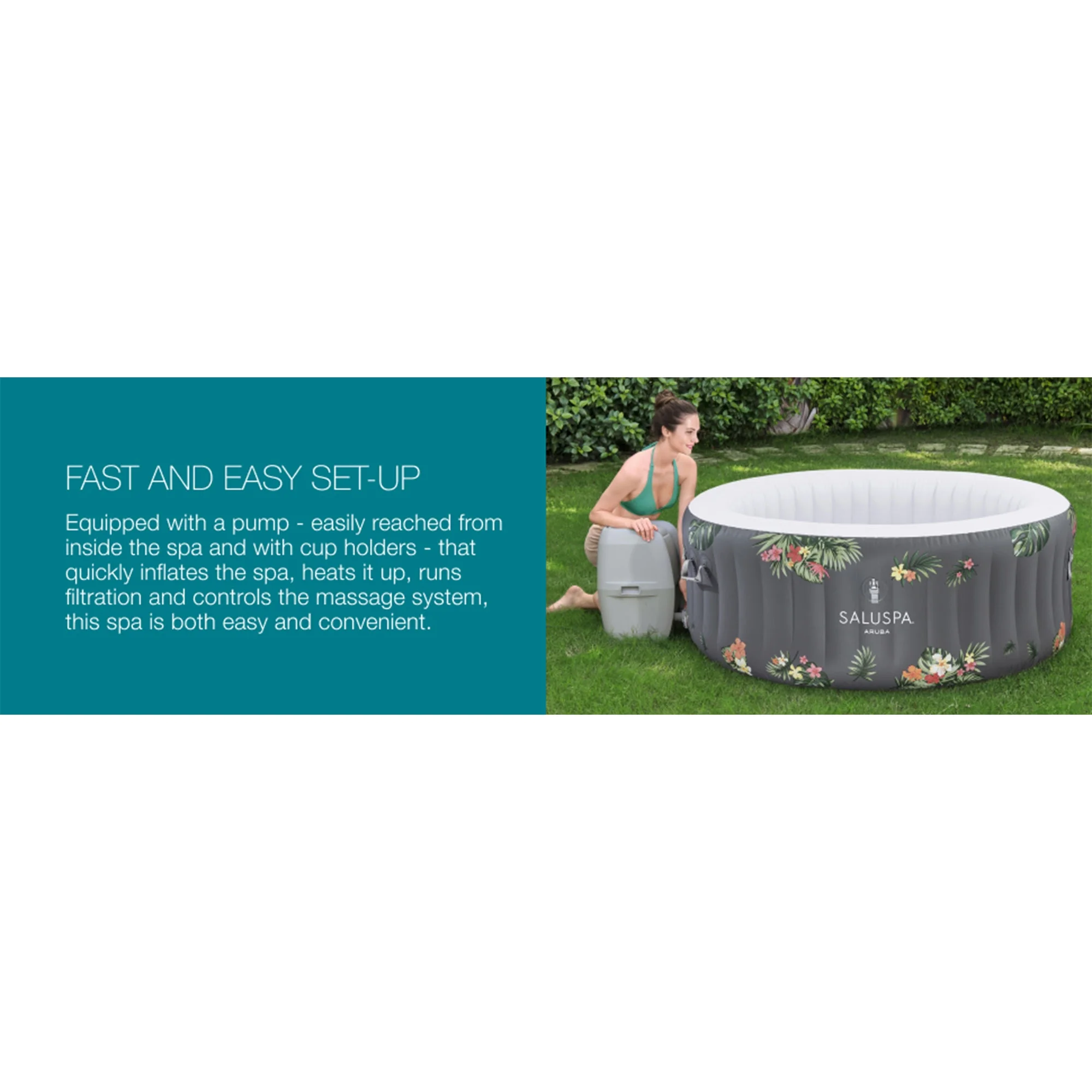 Bestway SaluSpa Aruba AirJet Inflatable Hot Tub w/ EnergySense Cover, Grey - Womvr