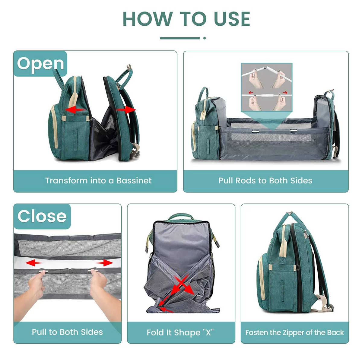 Diaper Bag Backpack,Multifunction 3 in 1 Waterproof Travel Back Pack,Baby Changing Bags with Changing Pad, Stroller Straps, Unisex, Green - Womvr