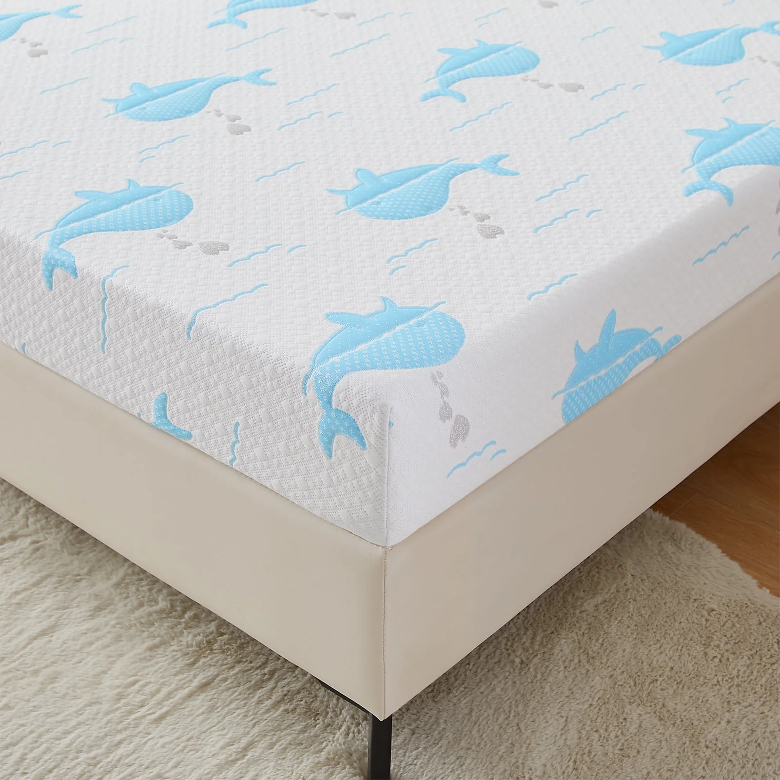 OUUI 5 Inch Twin Mattress for Kids, Cooling Memory Foam Medium Feel, Bed-in-a-Box, CertiPUR-US Certified, Twin, White/Blue - Womvr