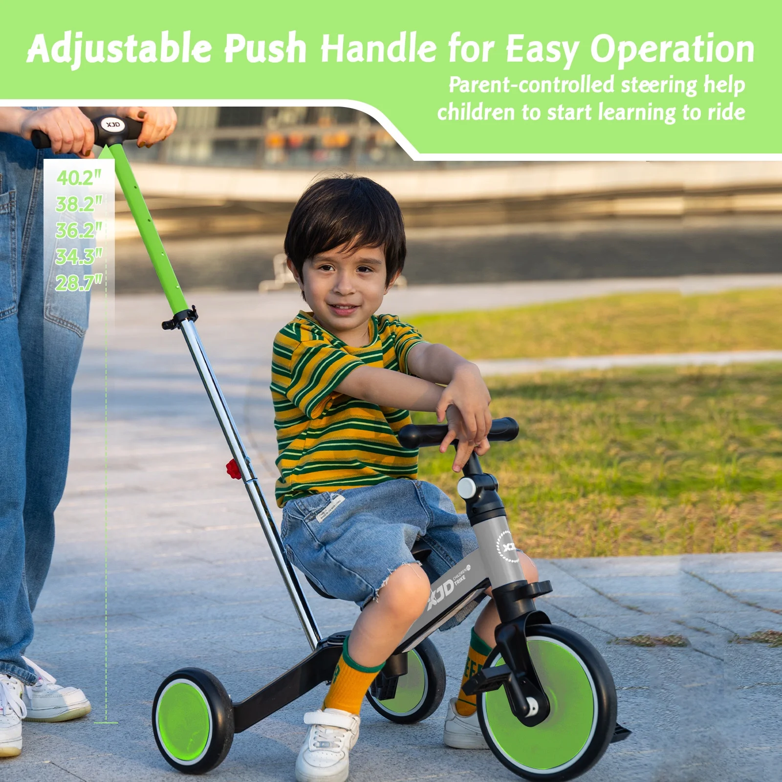 XJD 7 in 1 Toddler Tricycle with Push Handle,Toddler Bike for 1-3 Years Old Boy Girl, Toddler Push Tricycle, Baby Bike Balance Bike with Adjustable Seat Height and Removable Pedal - Womvr