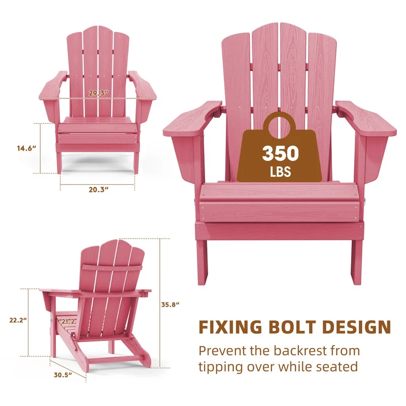 Outdoor Patio Folding HDPE Resin Adirondack Chair, Red - Womvr