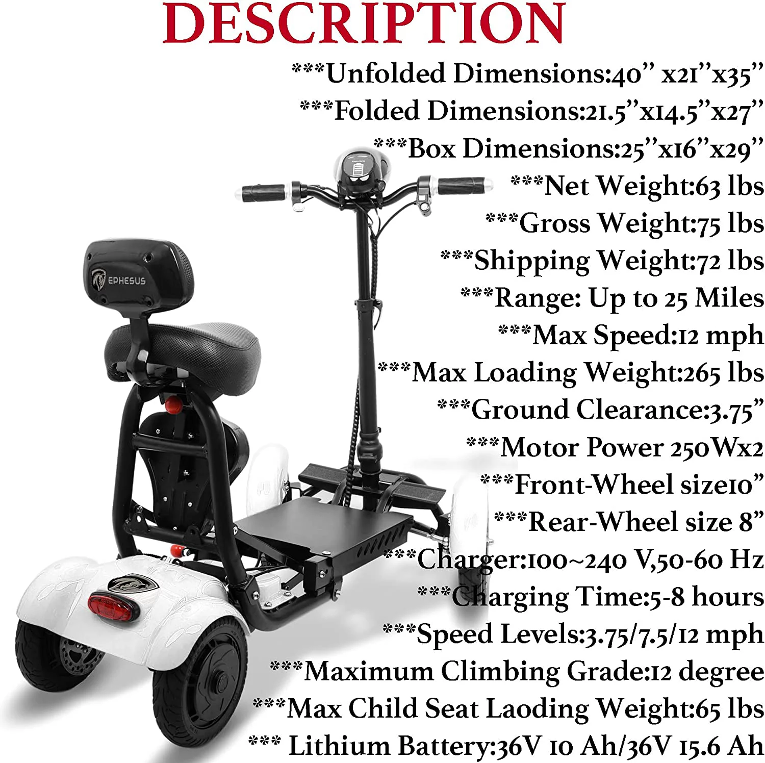 Ephesus S5 — Electric |Foldable, Lightweight, Battery Power| Four-Wheel Mobility Scooter - Womvr