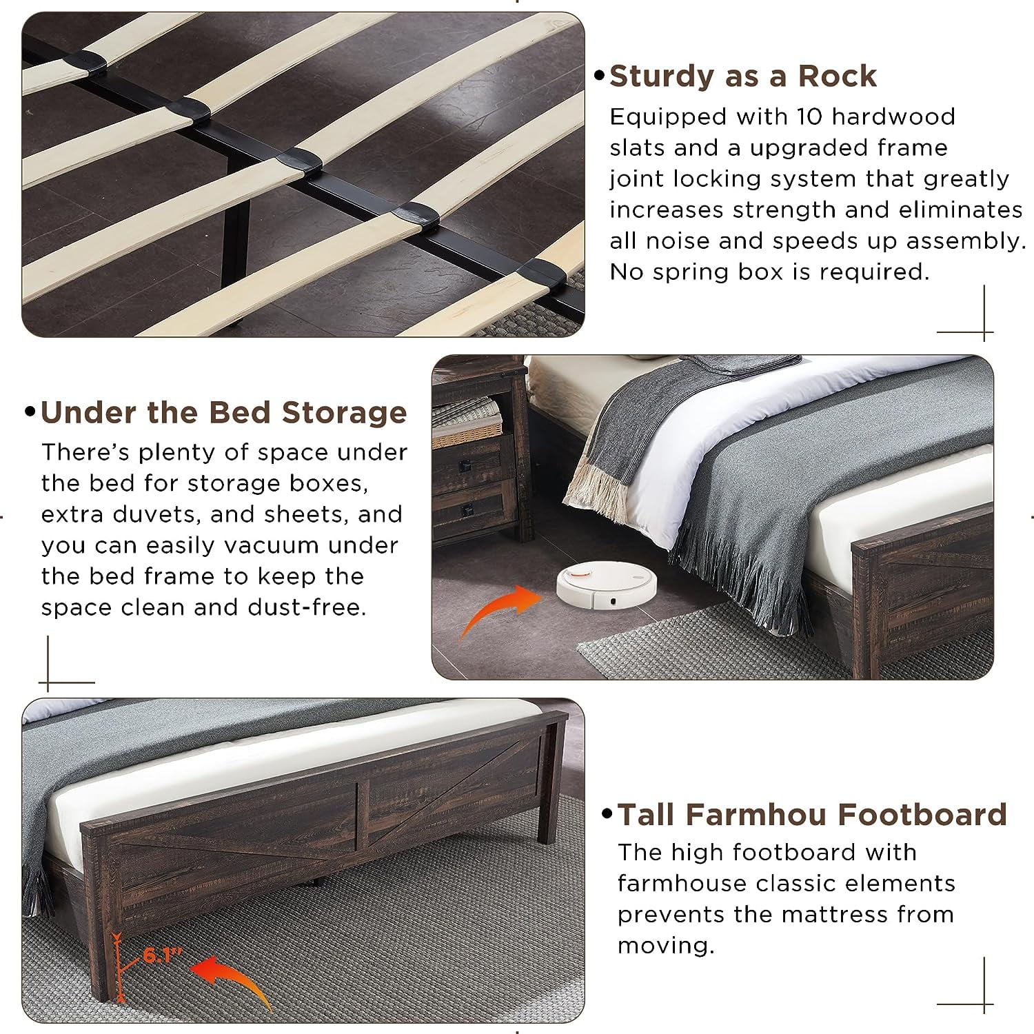 OKD Farmhouse Full Bed Frame, Wood Platform Bed with Bookcase Storage Headboard and Charging Station, No Box Spring Needed, Light Rustic Oak - Womvr