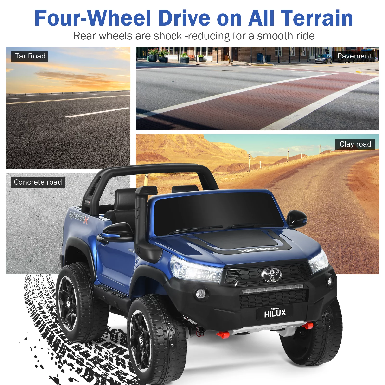 Infans 2*12V Licensed Toyota Hilux Ride On Truck Car 2-Seater 4WD Remote Control Pink - Womvr