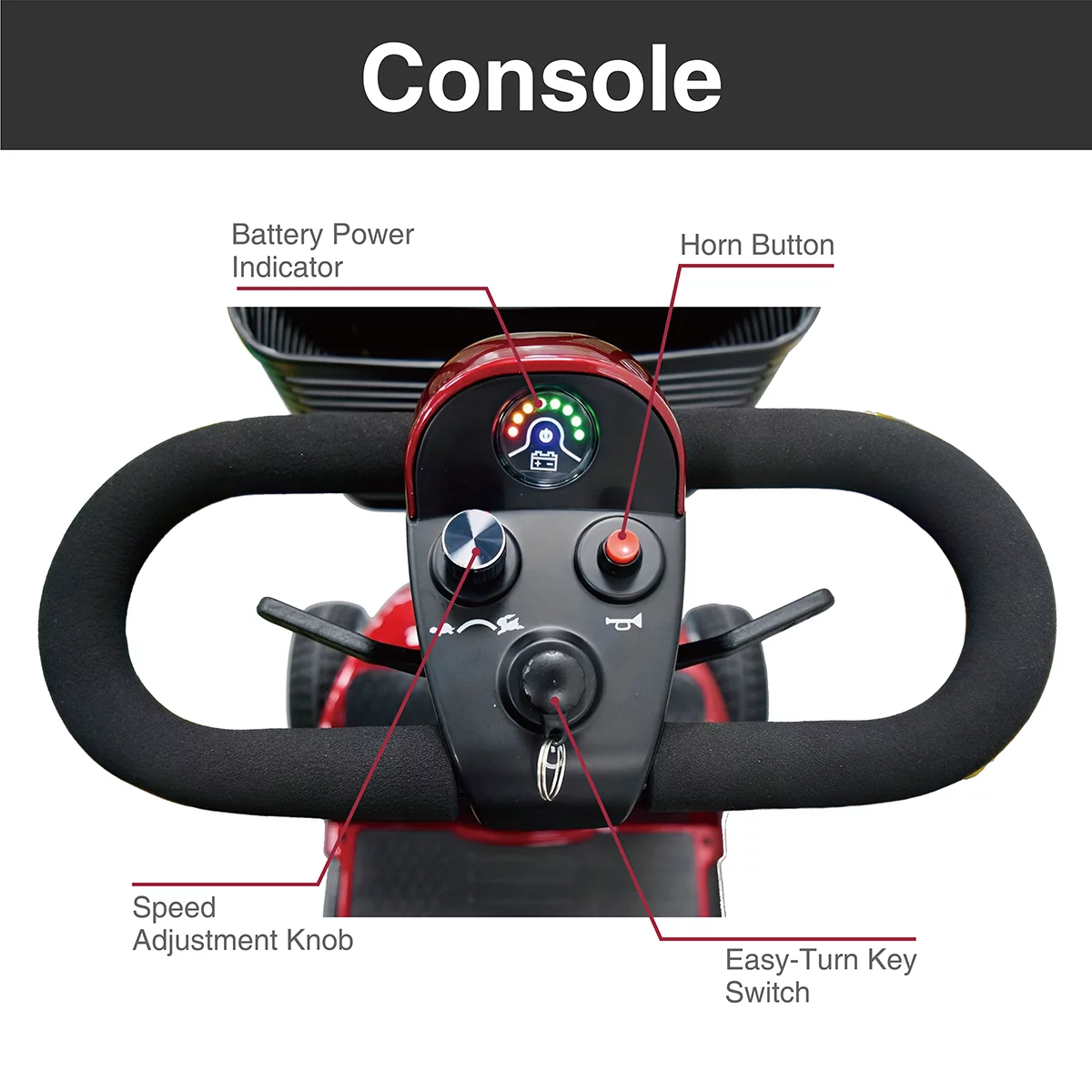 Equate Mobility 4-Wheel Motorized Power Scooter, Red - Womvr