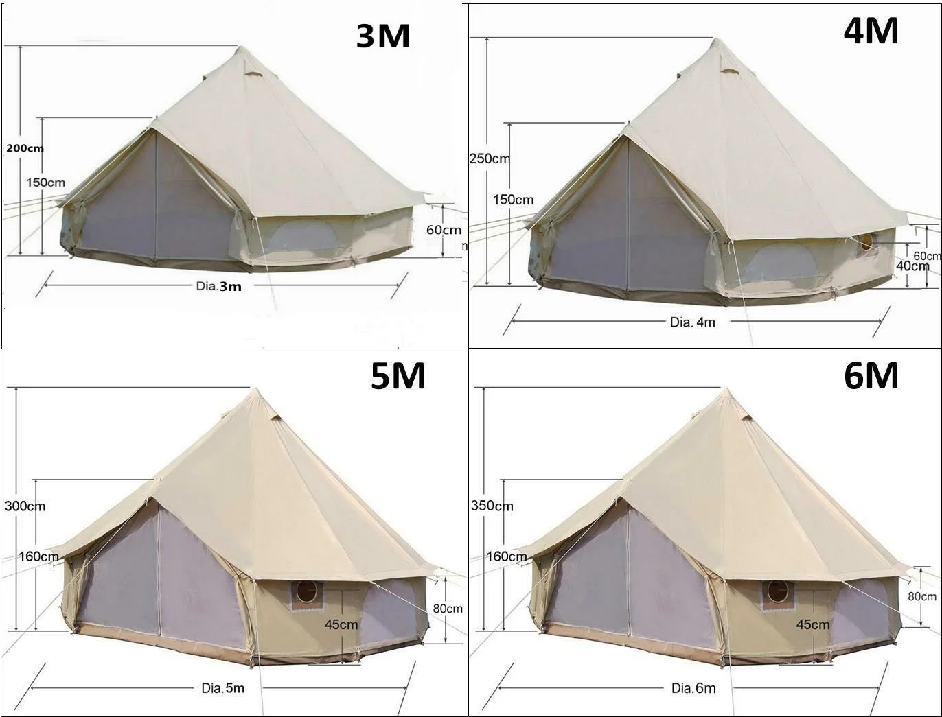 Teepee Tent Outdoor Waterproof 4-Season Family Camping Cotton Canvas Yurt Tent 4M/13.1ft Bell Tent With Stove Hole (Side Wall), For Family Glamping - Womvr