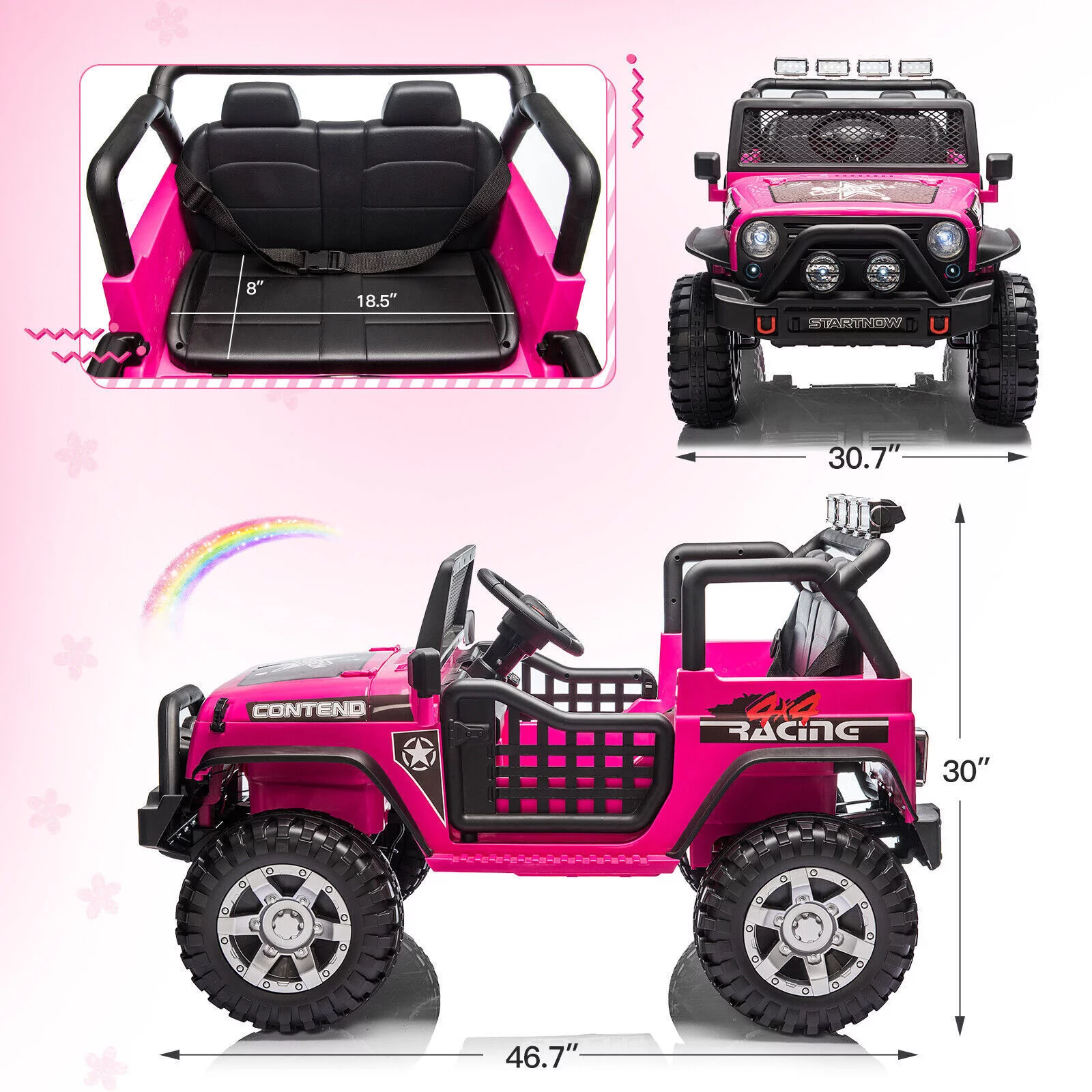 Dazone 12V Kids Ride on Jeep Car, Electric 2 Seats Off-road Jeep Ride on Truck Vehicle with Remote Control, LED Lights, MP3 Music, Black - Womvr
