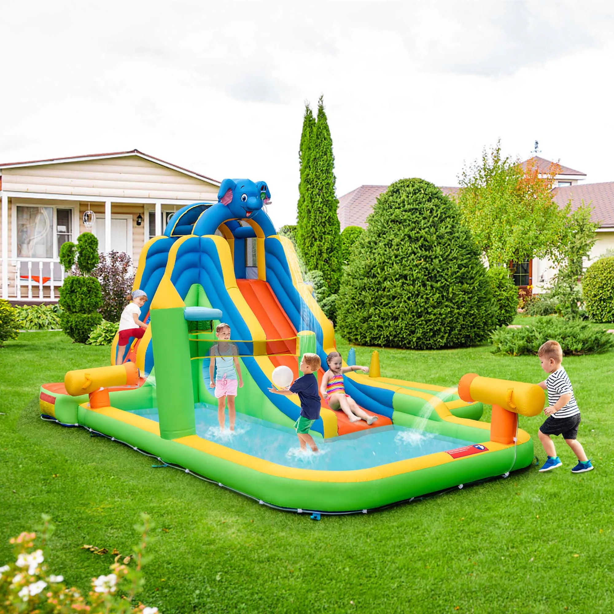 Costway Inflatable Water Slide Giant Splash Pool for Kids Backyard Fun without Blower - Womvr