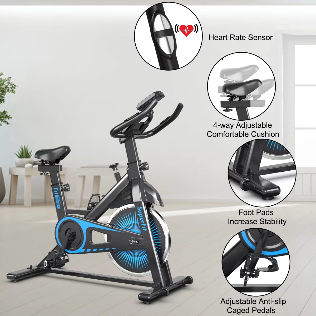 SuperFit Indoor Cycling Stationary Bike Belt Drive Adjustable Resistance - Womvr