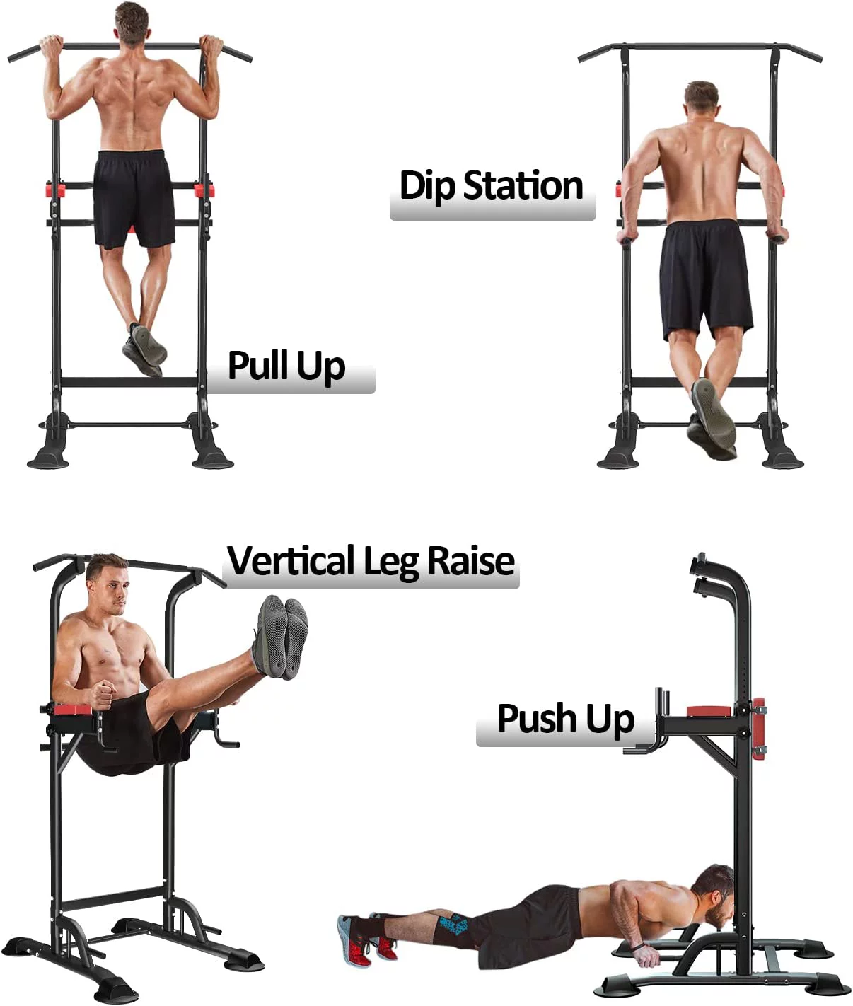 Wesfital Power Tower Dip Station, Pull Up Bar Stand Height Adjustable Strength Training Equipment for Fitness Home Workout, Red/Black - Womvr