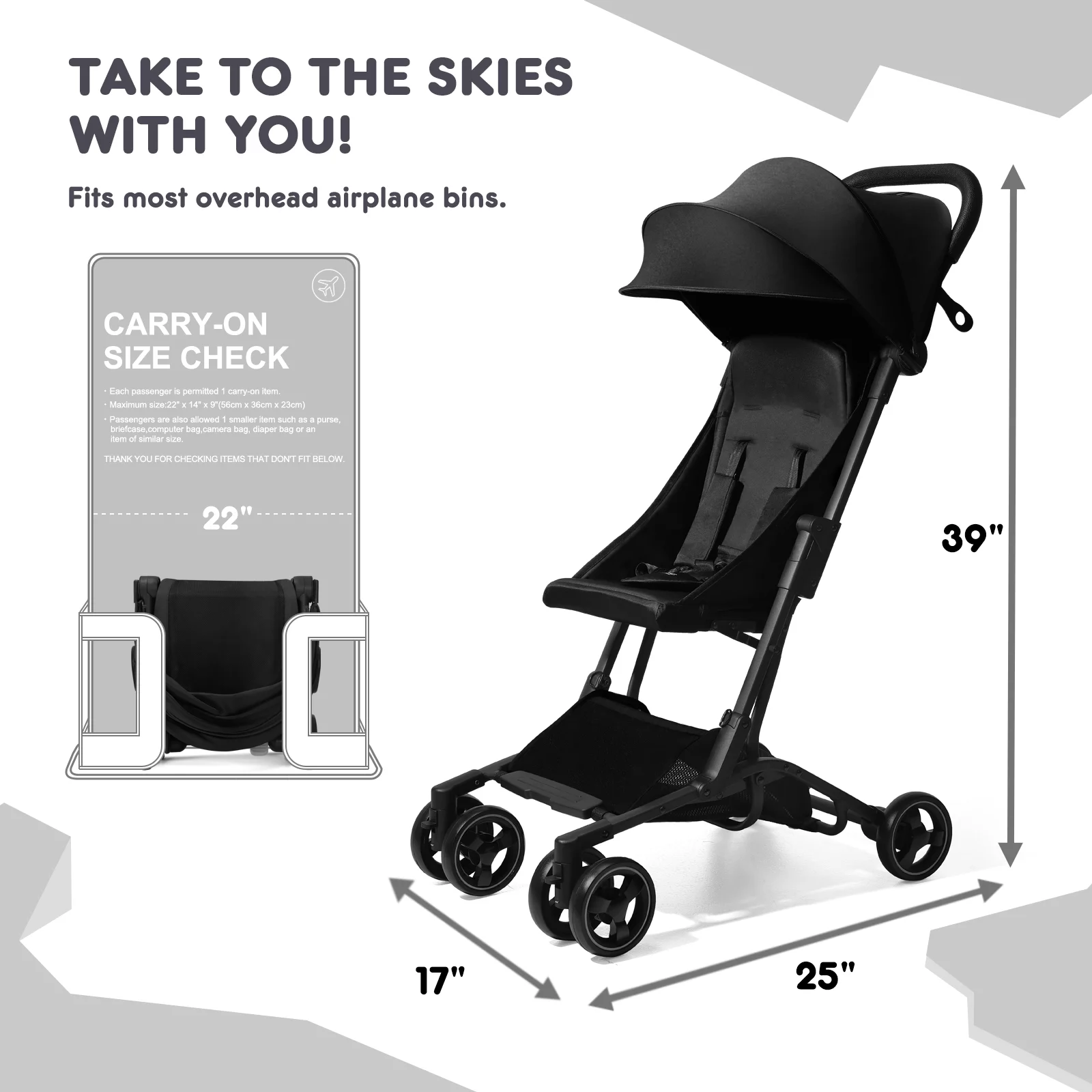 HARPPA Lightweight Travel Stroller, Compact Umbrella Stroller for Babies, Easy Folding, Black - Womvr