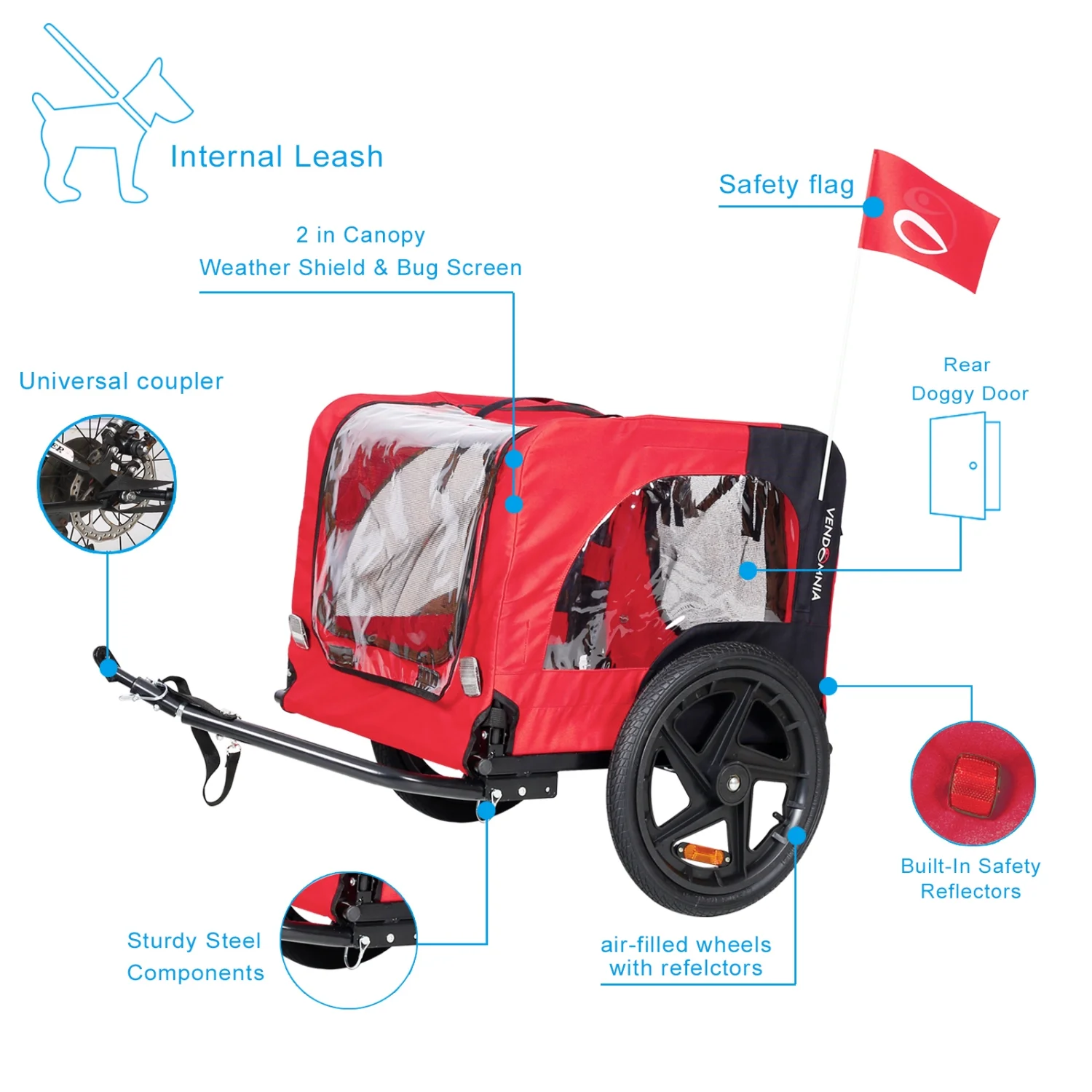 Best Bicycle Trailer for Pets Outdoor Foldable Dog Cycling Trailer with Reflectors and Safety Flag Bike Cargo Wagon Carrier w/Universal Hitch Red - Womvr