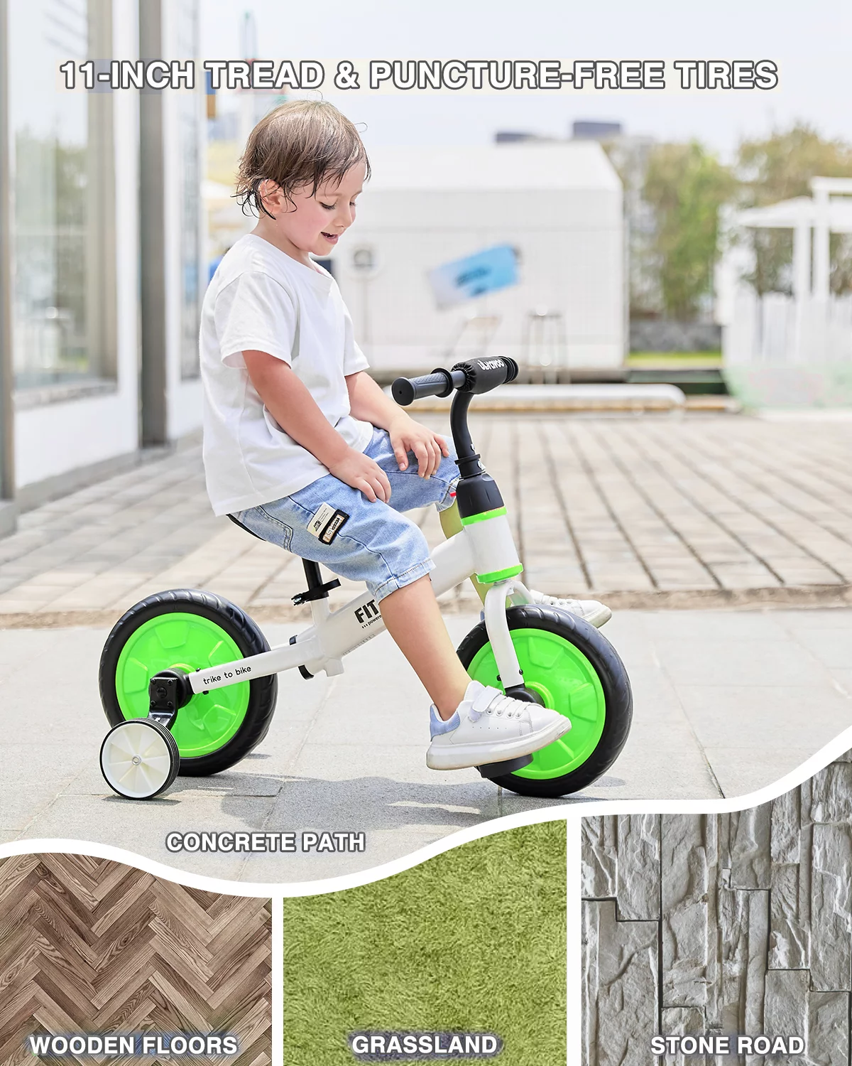 Ubravoo Fit 'n Joy Toddler Balance Bike,4-in-1 Starter Kids Training Bicycle,Rear Single Rod,Blue - Womvr