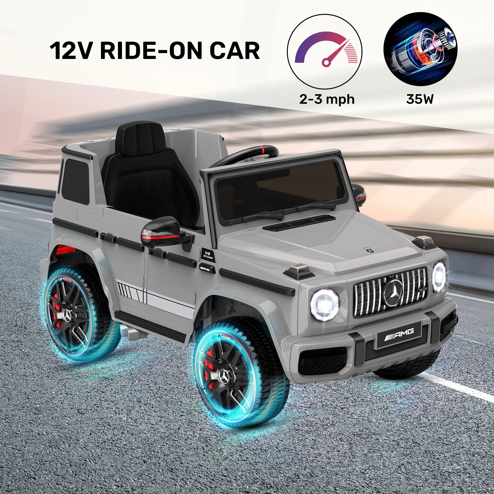 12Volt 1 Seater Mercedes-Benz G63 Licensed Powered Ride on Toy with Remote Control, Gift for Kids Aged 2~4 Years -Red - Womvr