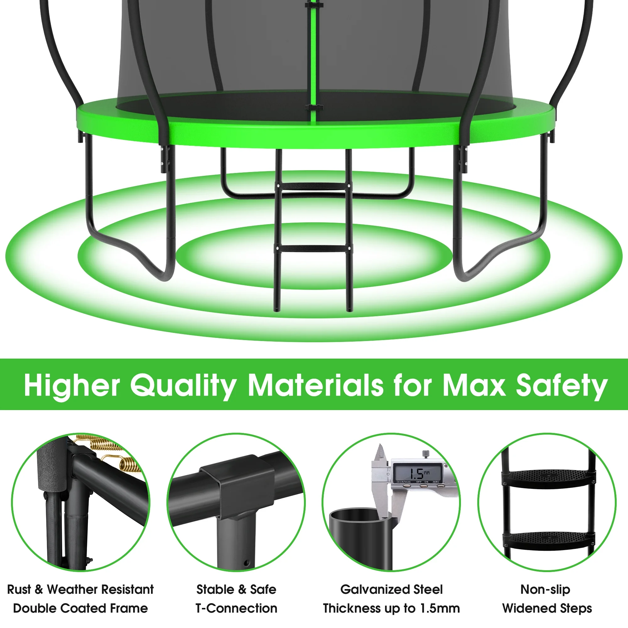 YORIN Trampoline for 2-3 Kids, 8FT 10FT Trampoline for Adults with Enclosure Net, Basketball Hoop, Ladder, 800LBS Outdoor Recreational Trampoline with Light, Sprinkler, Socks, Heavy Duty Trampoline - Womvr