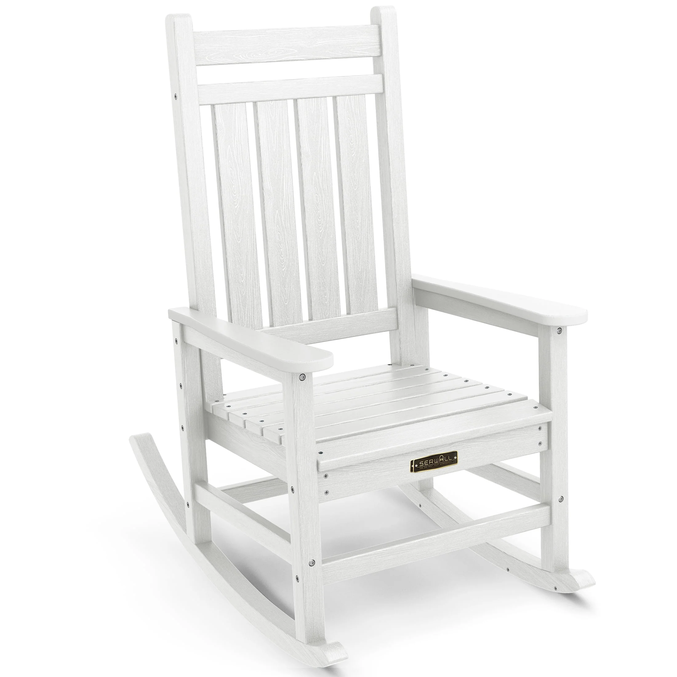 SERWALL Outdoor Oversized Slat Rocking Chair, HDPE Plastic Porch Rocker, Gray - Womvr