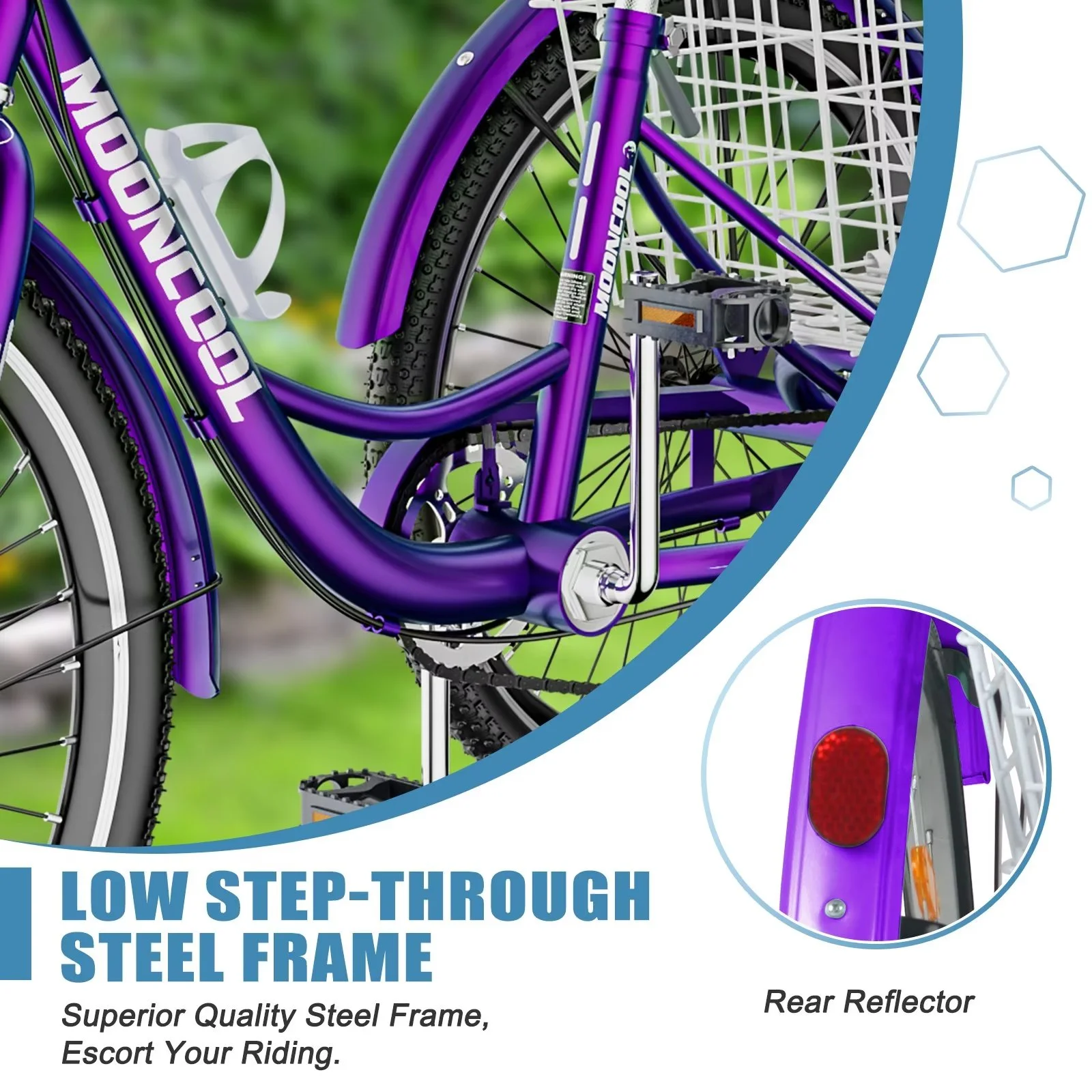 MOPHOTO Adult Tricycle 20/24/26 inch 3 Wheel Bicycle,3 Wheel Bikes for Adults,7 Speed Low Stepover Frame Tricycle with Basket/Bell,3 Wheel Bicycle for Seniors,Women,Men - Womvr