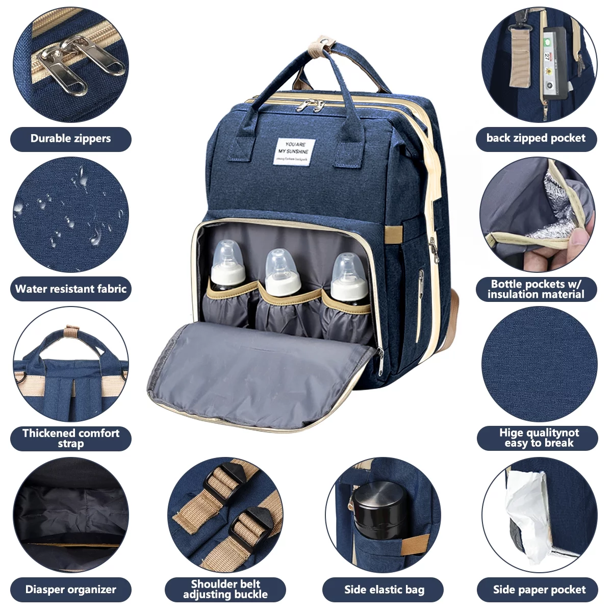 Diaper Bag Backpack,Multifunction 3 in 1 Waterproof Travel Back Pack,Baby Changing Bags with Changing Pad, Stroller Straps, Unisex, Green - Womvr