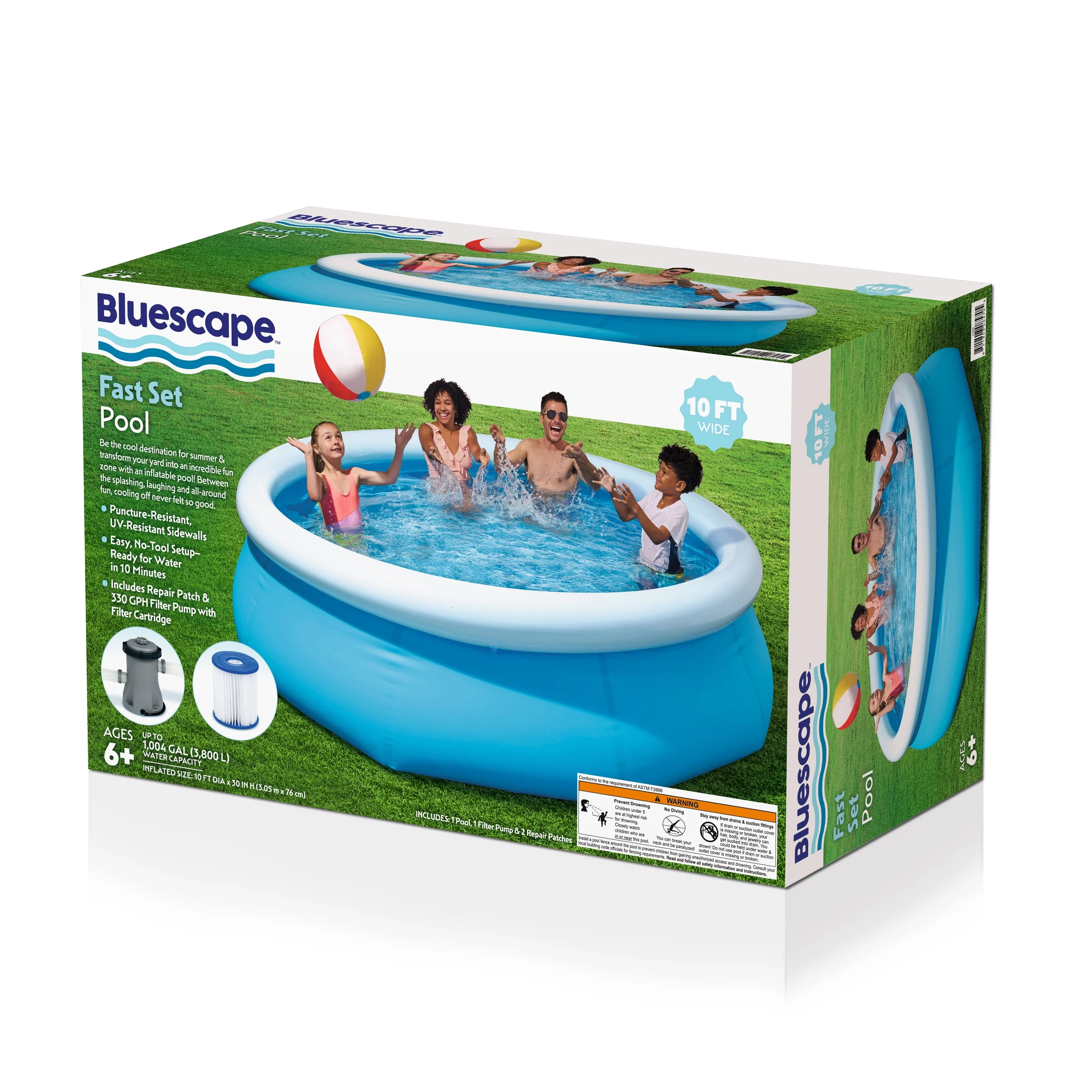 Bluescape Fast Set 10' x 30” Round Inflatable Soft Sided Above Ground Pool Set - Womvr