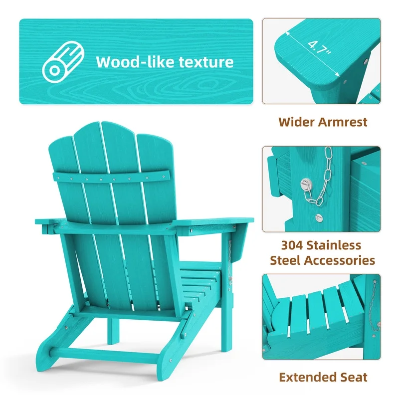 Outdoor Patio Folding HDPE Resin Adirondack Chair, Red - Womvr