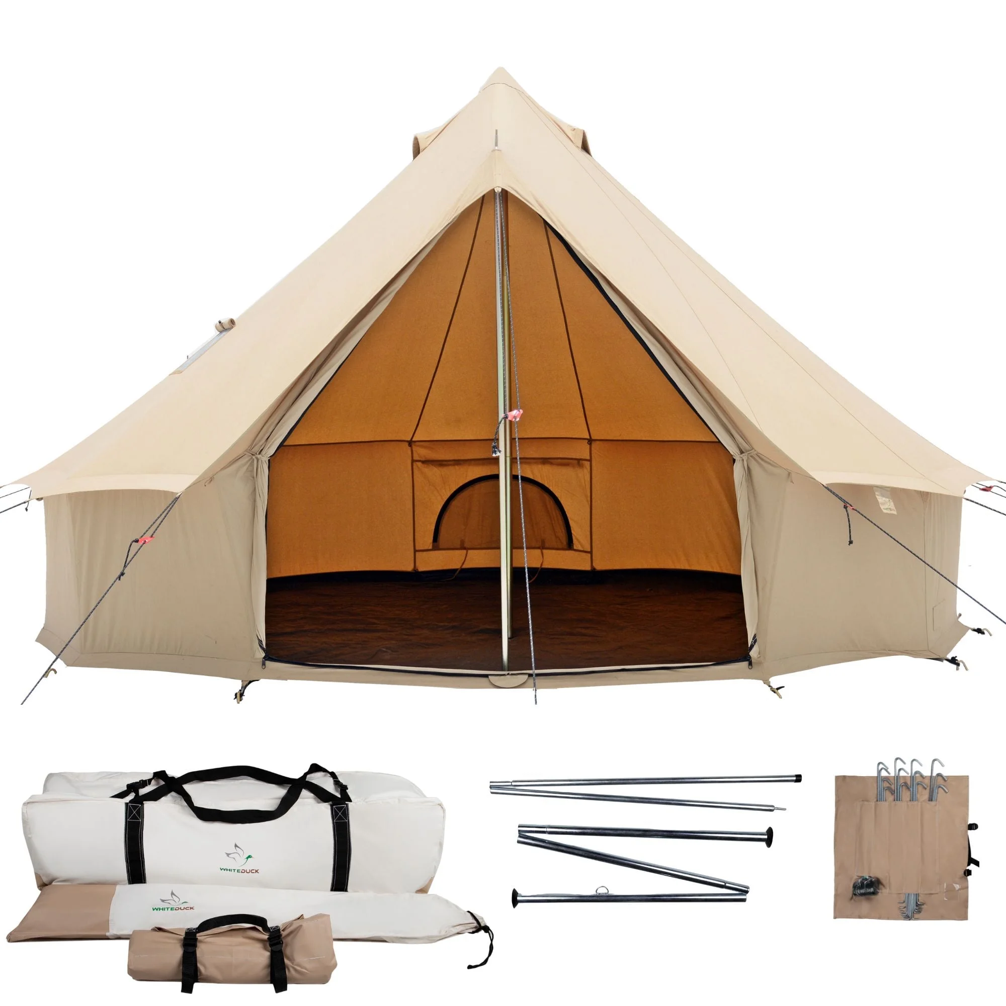 WHITEDUCK Regatta Canvas Bell Tent w/Stove Jack, Sandstone Beige, 13', Water Repellent 4-Season Camp - Womvr