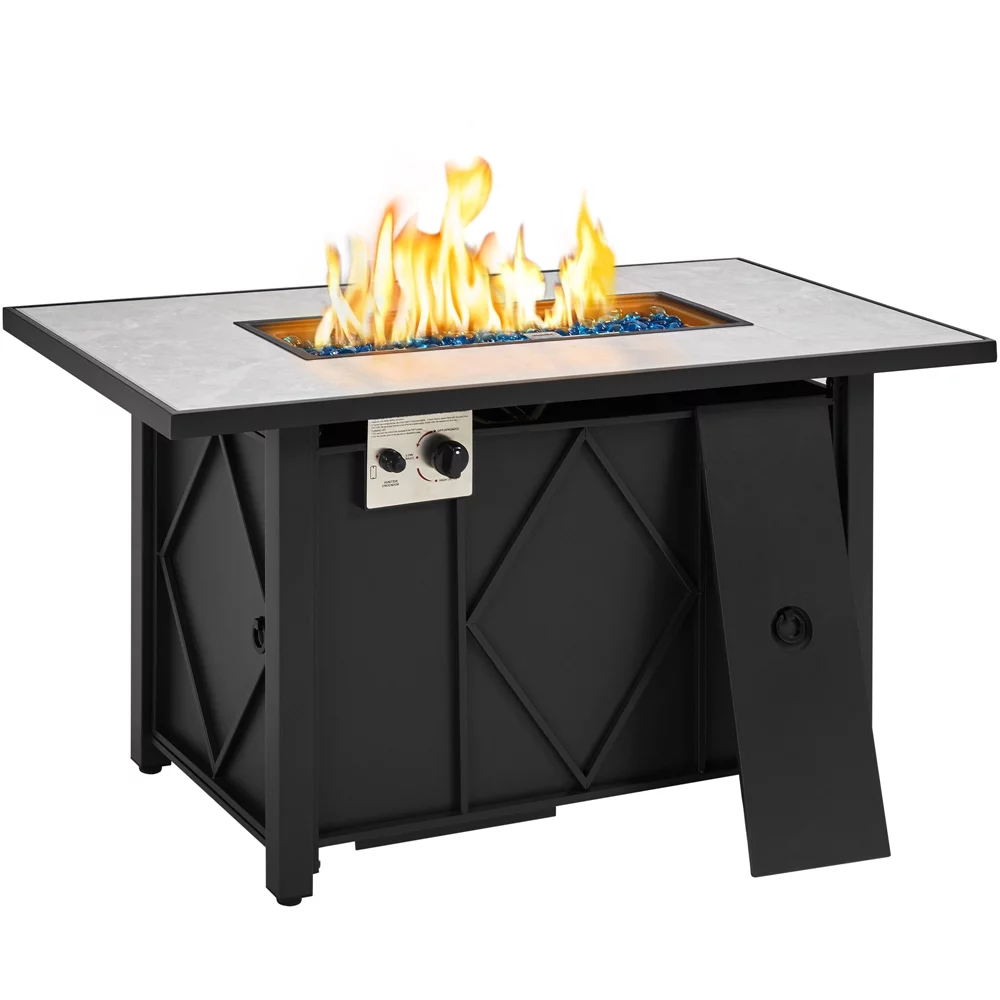 Alden Design 43in Propane Fire Pit Table with Ceramic Tabletop & Steel Base, Black - Womvr