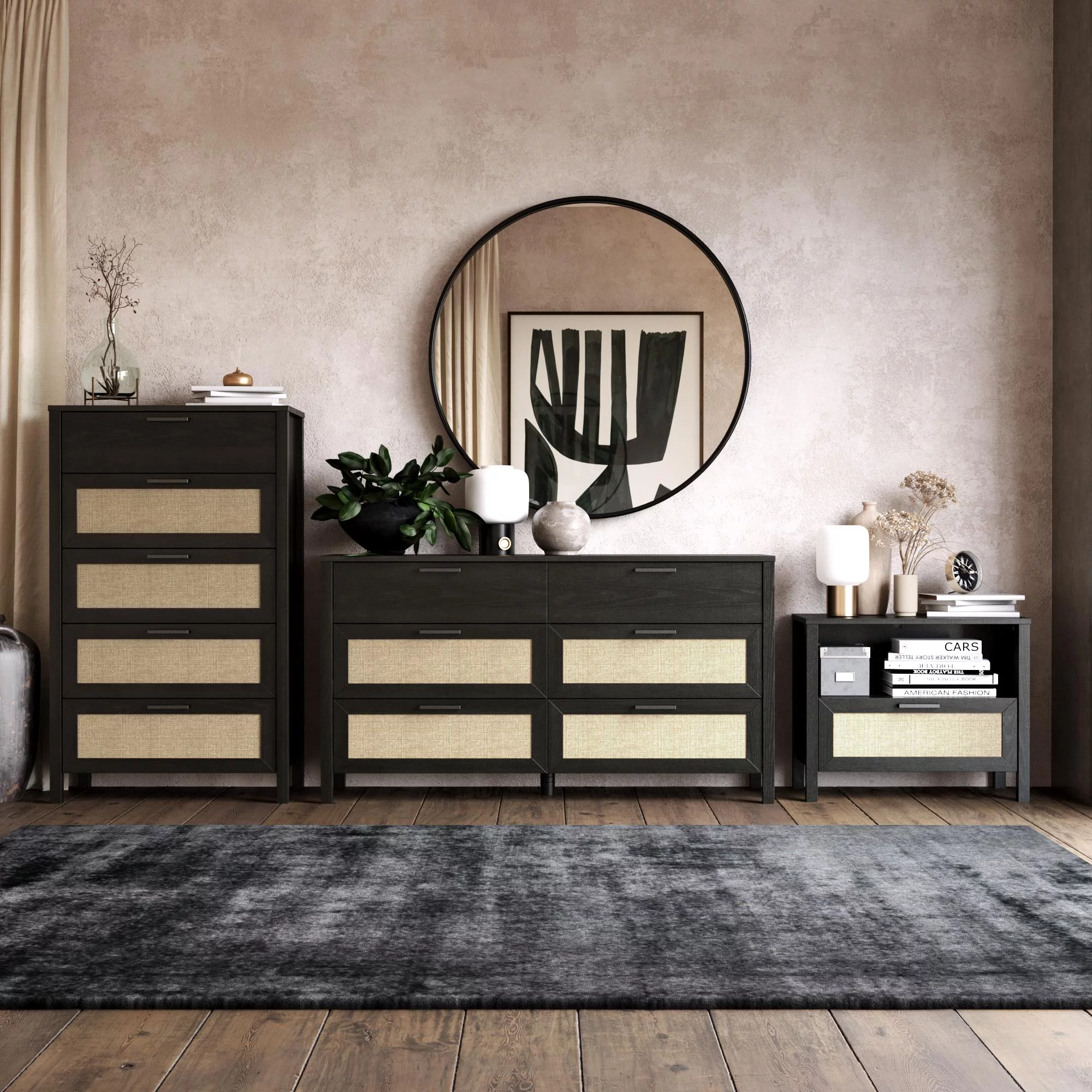 Novogratz Shay 1-Drawer Nightstand, Natural with Faux Rattan - Womvr