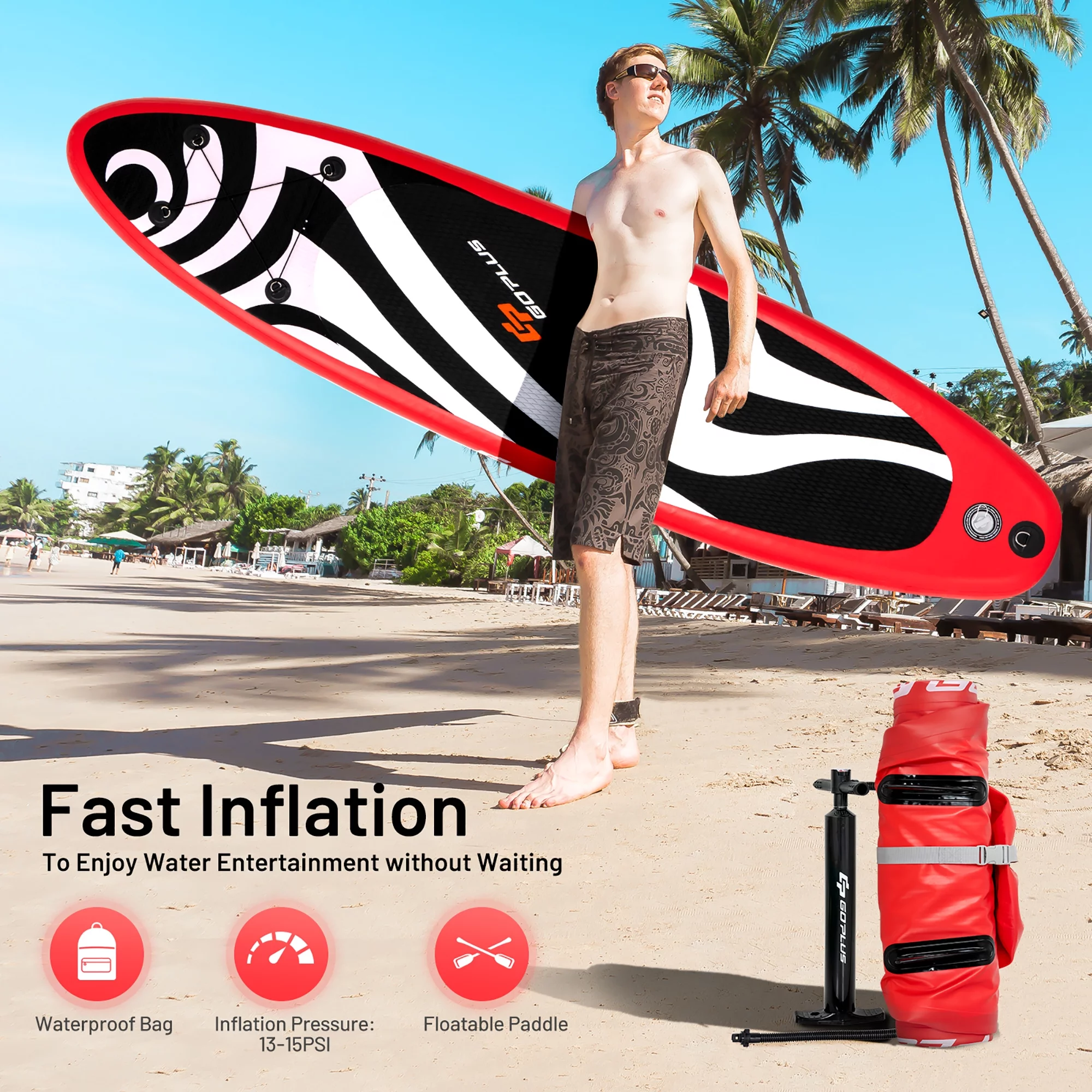 Goplus 11' Inflatable Stand Up Paddle Board Surfboard W/Bag Aluminum Paddle Pump Red - Womvr