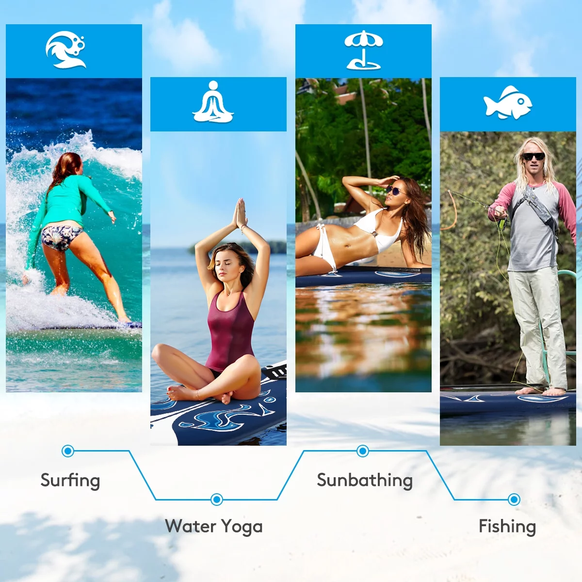 Topbuy 6' Surfboard Inflation-free Long Surfing Board with Safety Leash White - Womvr