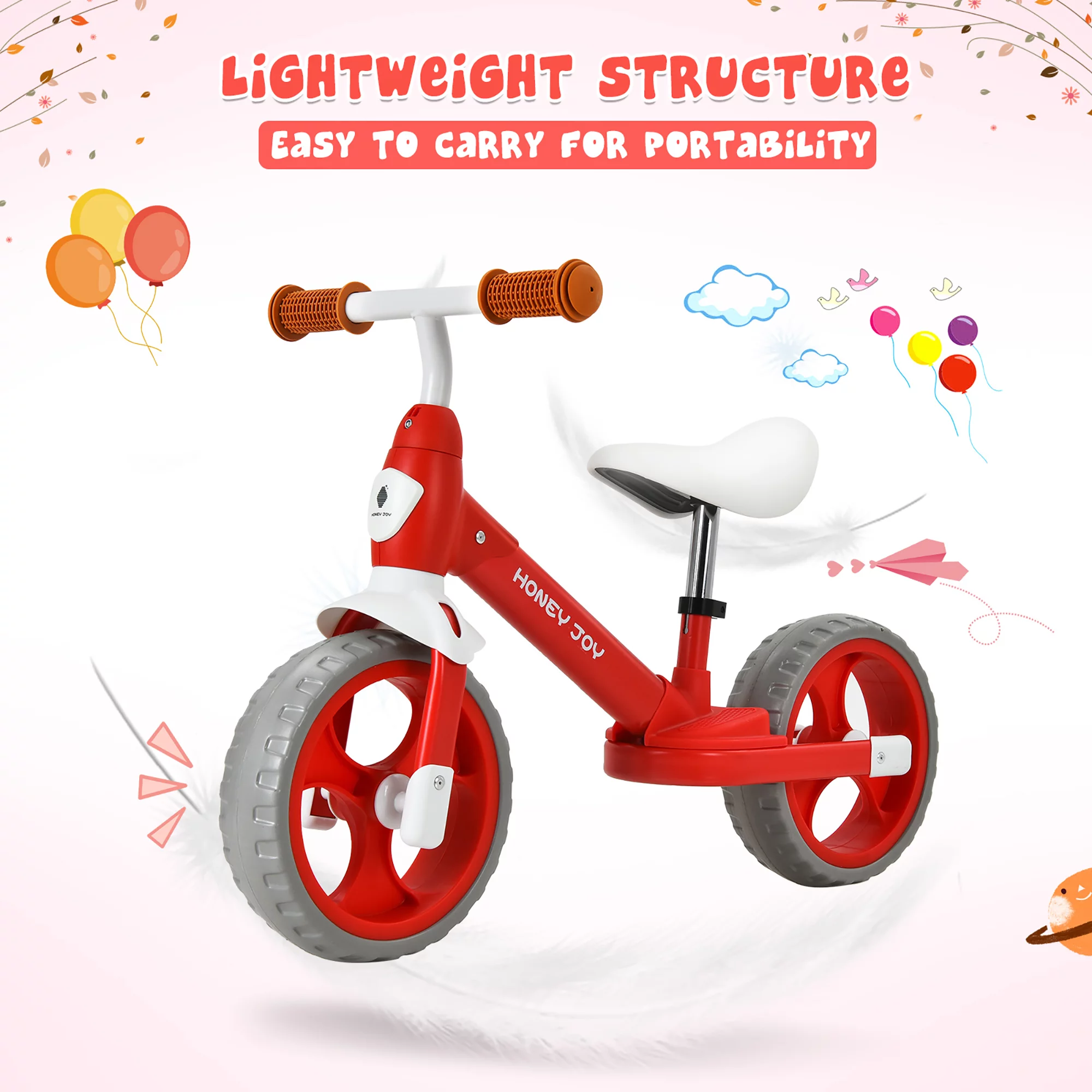 Honey Joy Kids Balance Bike Toddler Training Bicycle w/ Feetrests for 2-5 Years Old Red - Womvr