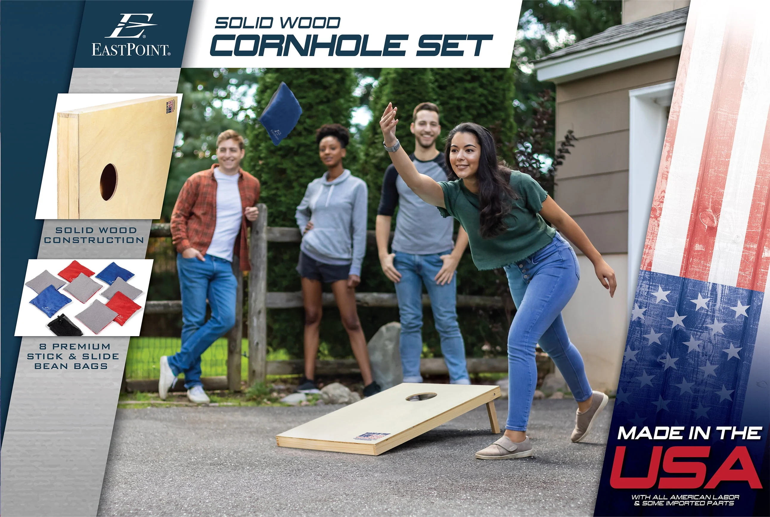 EastPoint Sports 2' x 3' Cornhole Boards - Natural Wood Bean Bag Toss Set with 8 Bean Bags - Womvr
