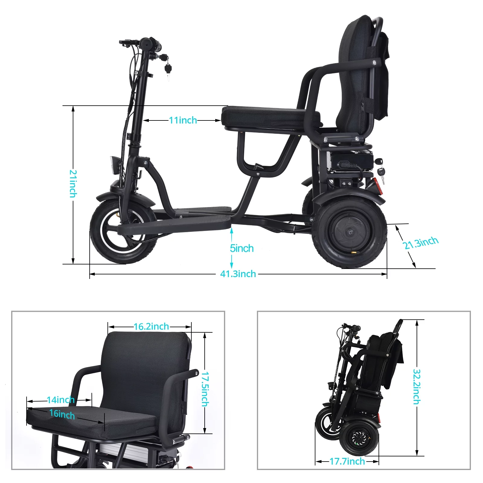 Folding Mobility Electric Scooter 48v 700w Dual Motor Lithium Battery 42*22*33(Inch) - Womvr