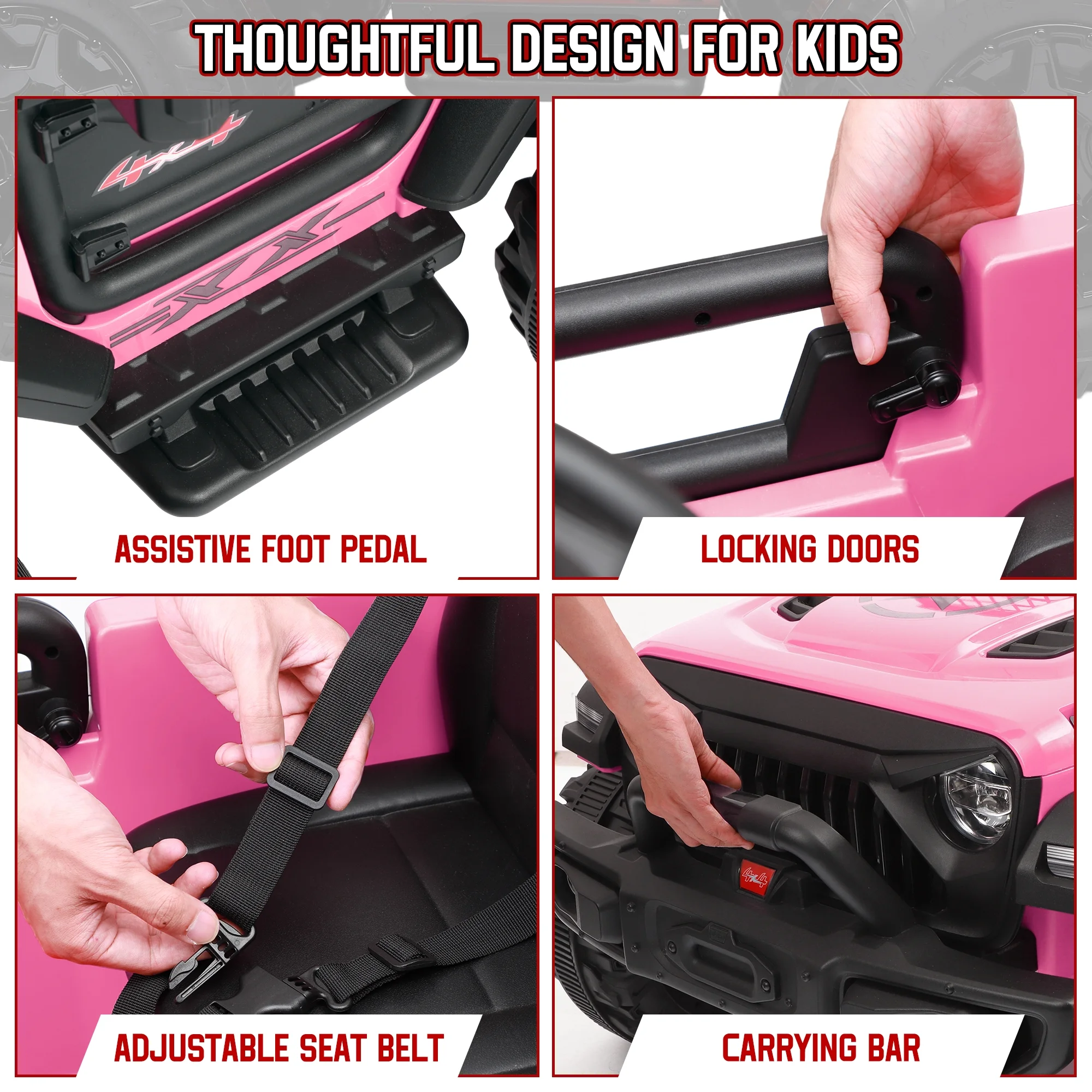 Wisairt 24V Kids Ride on Truck, 2 Seater Powered Ride on Car w/ Remote Control and Storage Space, 3 Speeds, Bluetooth, LED Lights (Black) - Womvr