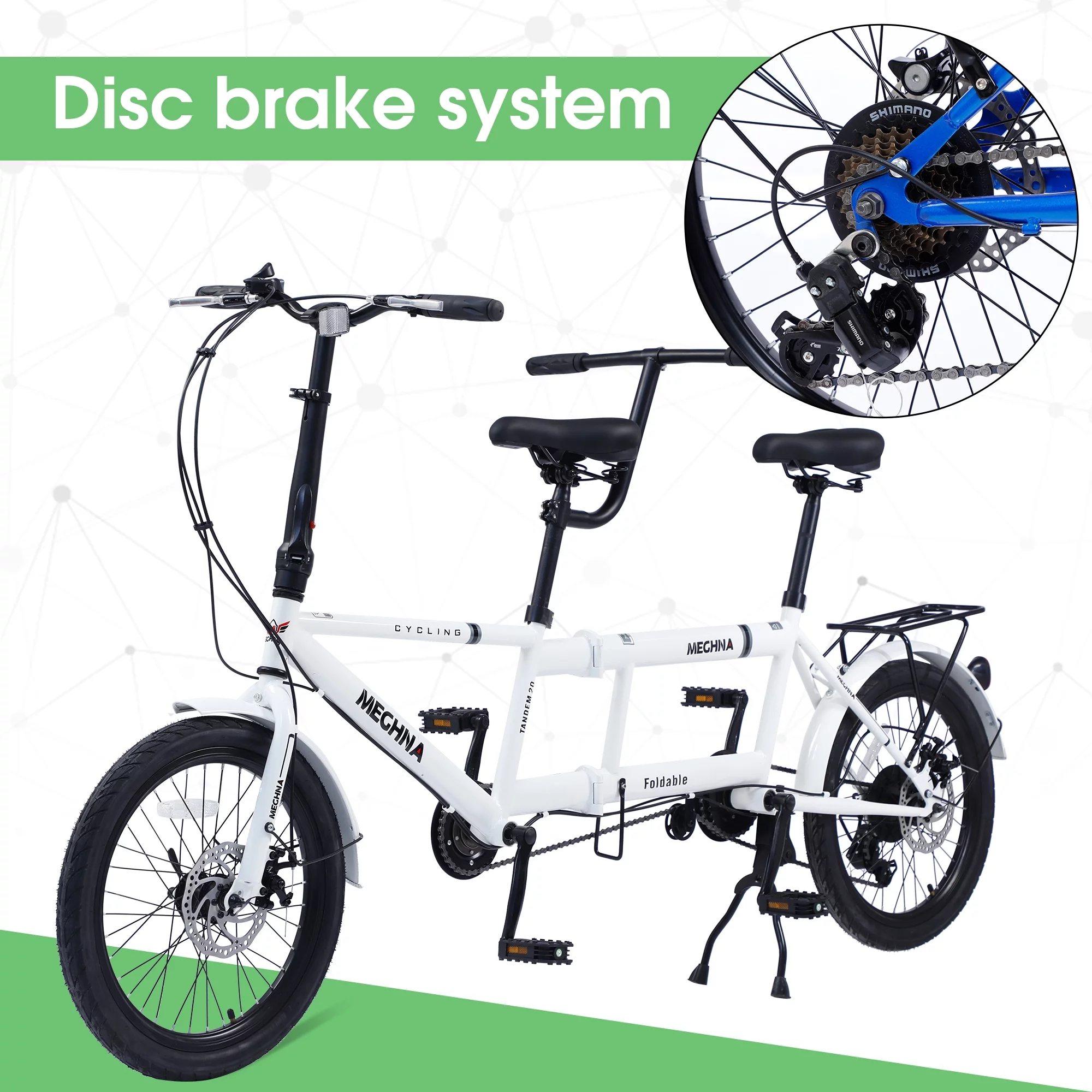 Meghna Tandem Bike 20 inches Wheels 2-Seater Shimano 7 Speed Folding Tandem Adult Beach Cruiser Orange - Womvr