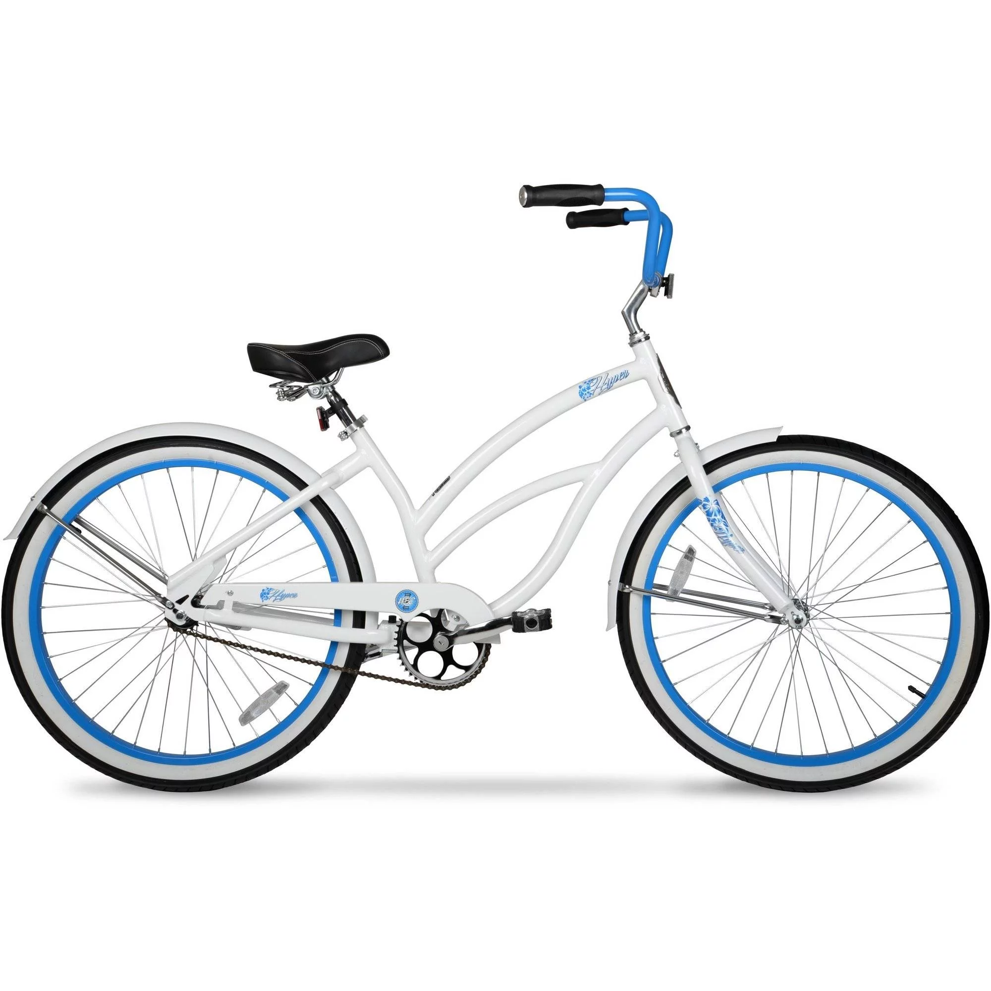 Hyper Bicycle Women's 26 In. Beach Cruiser, White with Blue Rim - Womvr