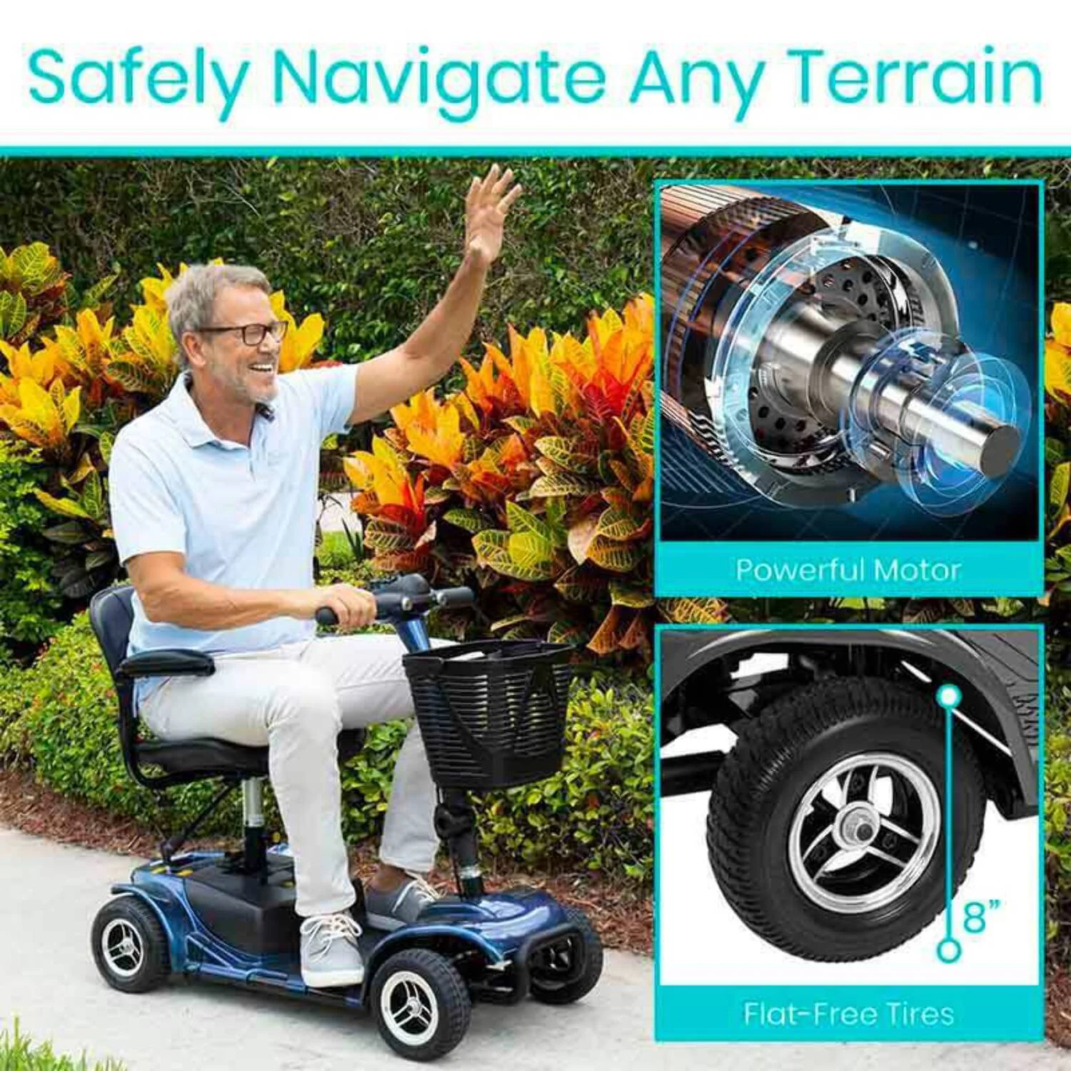 Vive 4 Wheel Battery Powered Mobility Scooter - Electric Transport Chair- Compact Heavy Duty Mobile for Travel, Adults, Elderly with Basket and Charger Included - Womvr