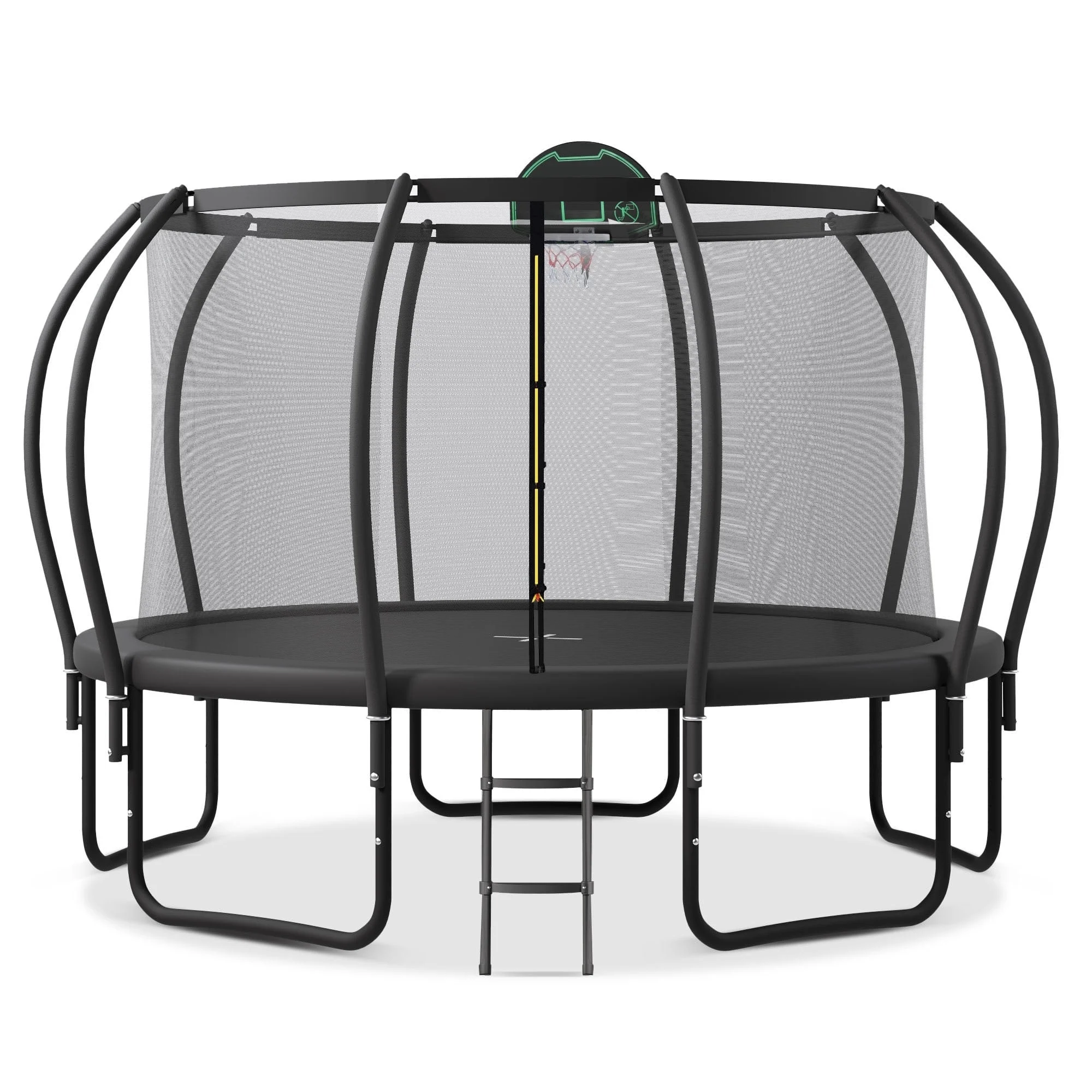 Jump Into Fun Trampoline 12FT 14FT 15FT 16FT, 1200LBS Trampoline for Adults/ 5-6 Kids, Trampoline with Enclosure, Basketball Hoop, Wind Stakes, Outdoor Upgraded Arc Pole Trampoline - Womvr