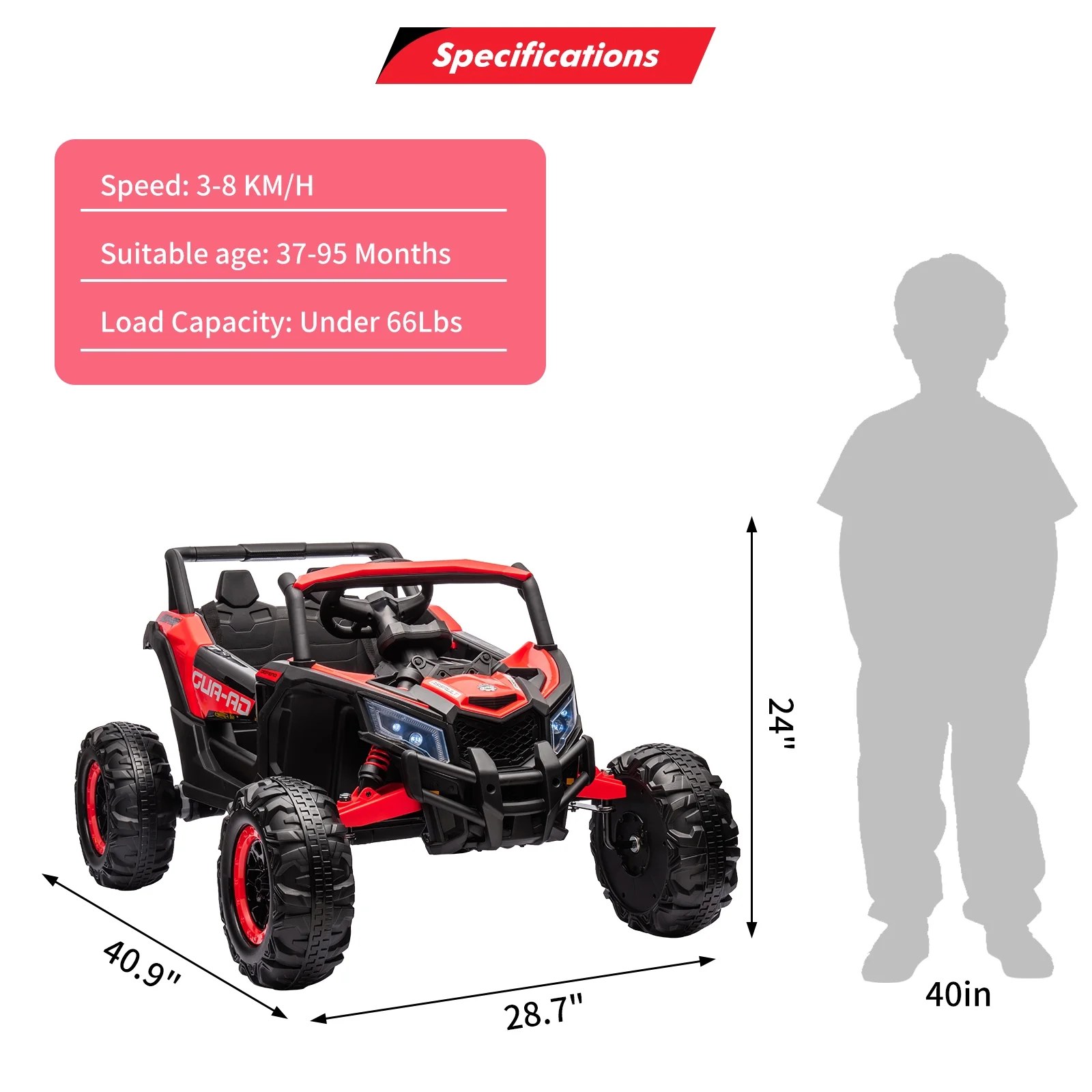 EastVita Ride on UTV Car, 24V Ride on Car Battery Powerd Electric Off-Road UTV Car w/Remote Control, 200W Motor, Spring Suspension, Music, LED Lights, ATV, Red - Womvr