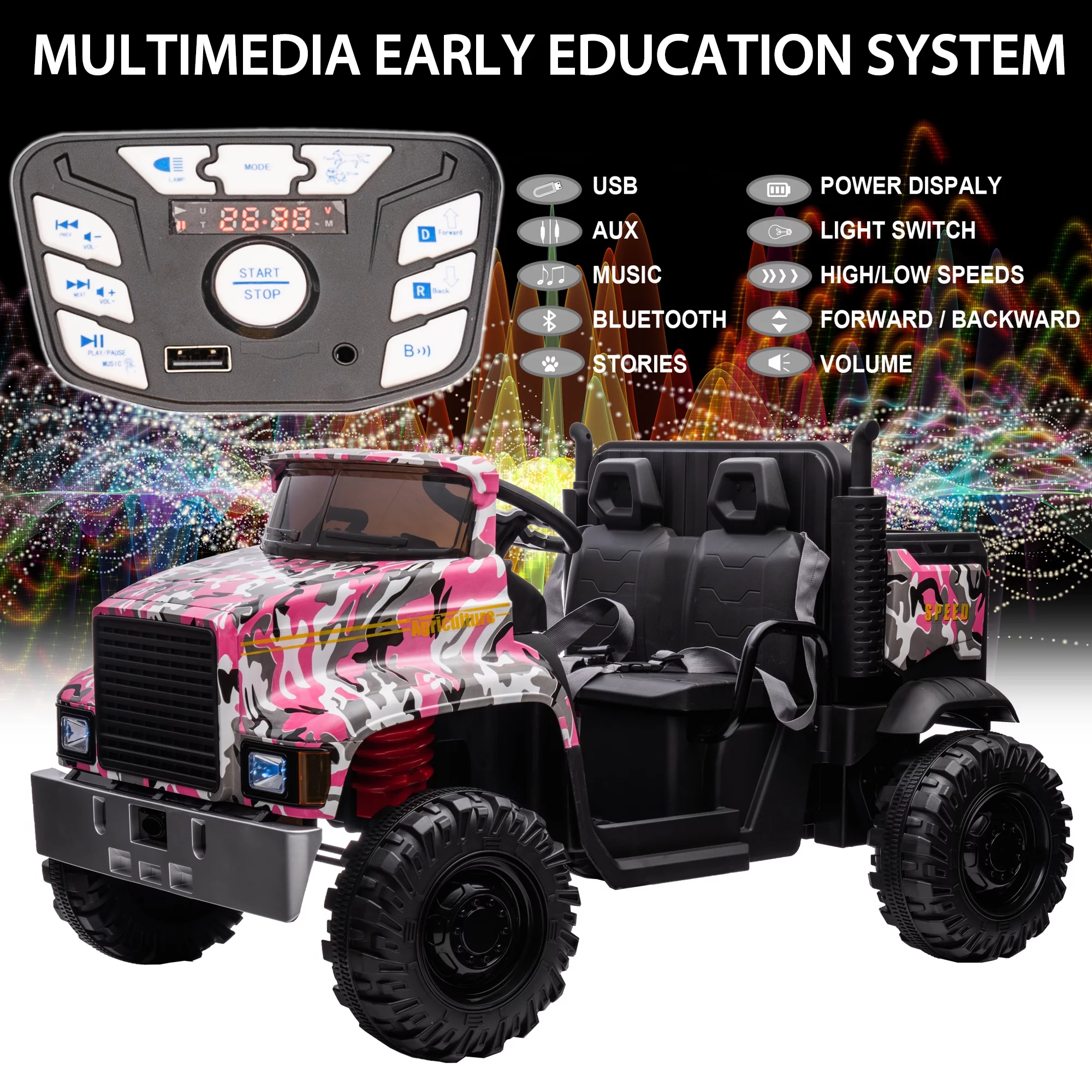 Hikiddo JC222 24V Ride on Toy, Kids Ride On Dump Truck 2 Seater with Remote - Womvr