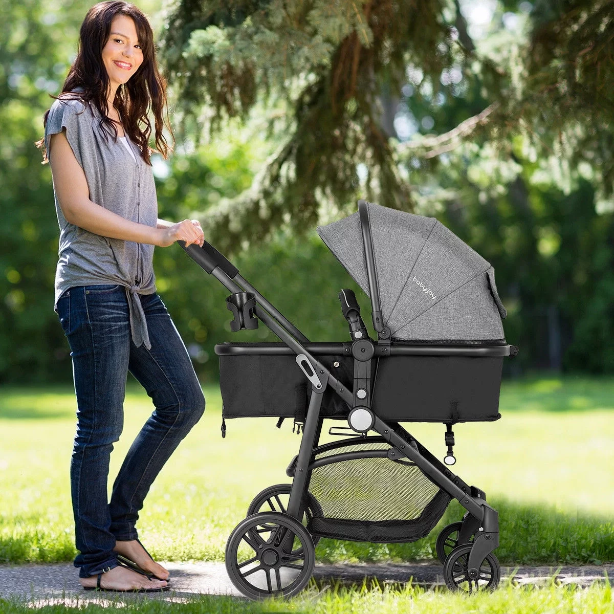 Costway Foldable Baby Stroller 2 in1 Newborn Infant Travel Buggy Pushchair Black - Womvr